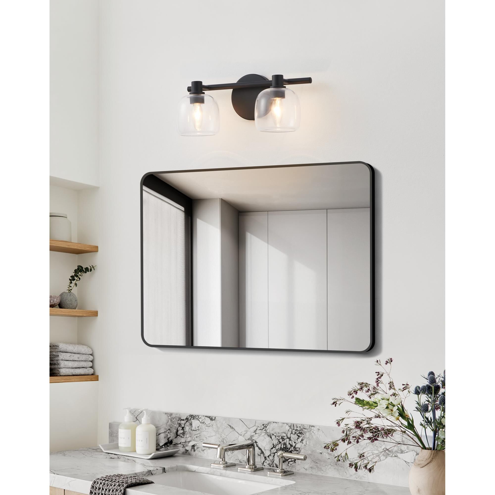 Shown in Matte Black finish and Clear glass