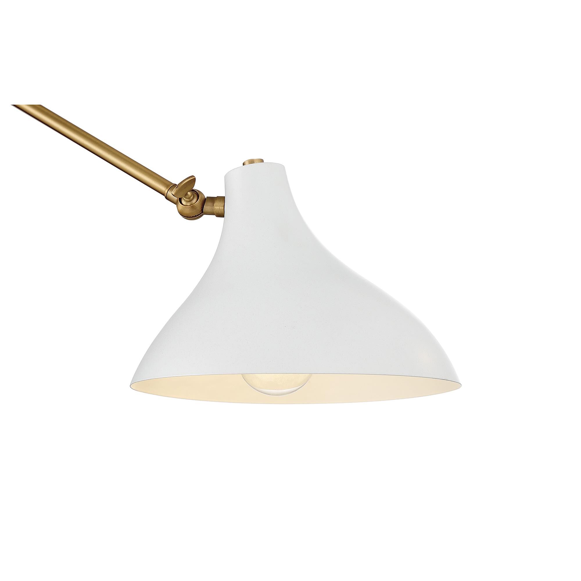 Shown in White with Natural Brass finish and White Metal shade