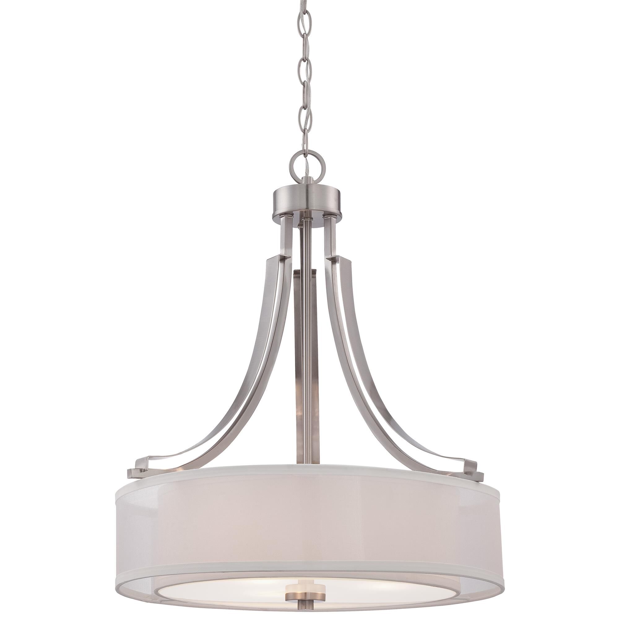 Shown in Brushed Nickel finish and Translucent Silver Linen Shade glass and Fabric shade