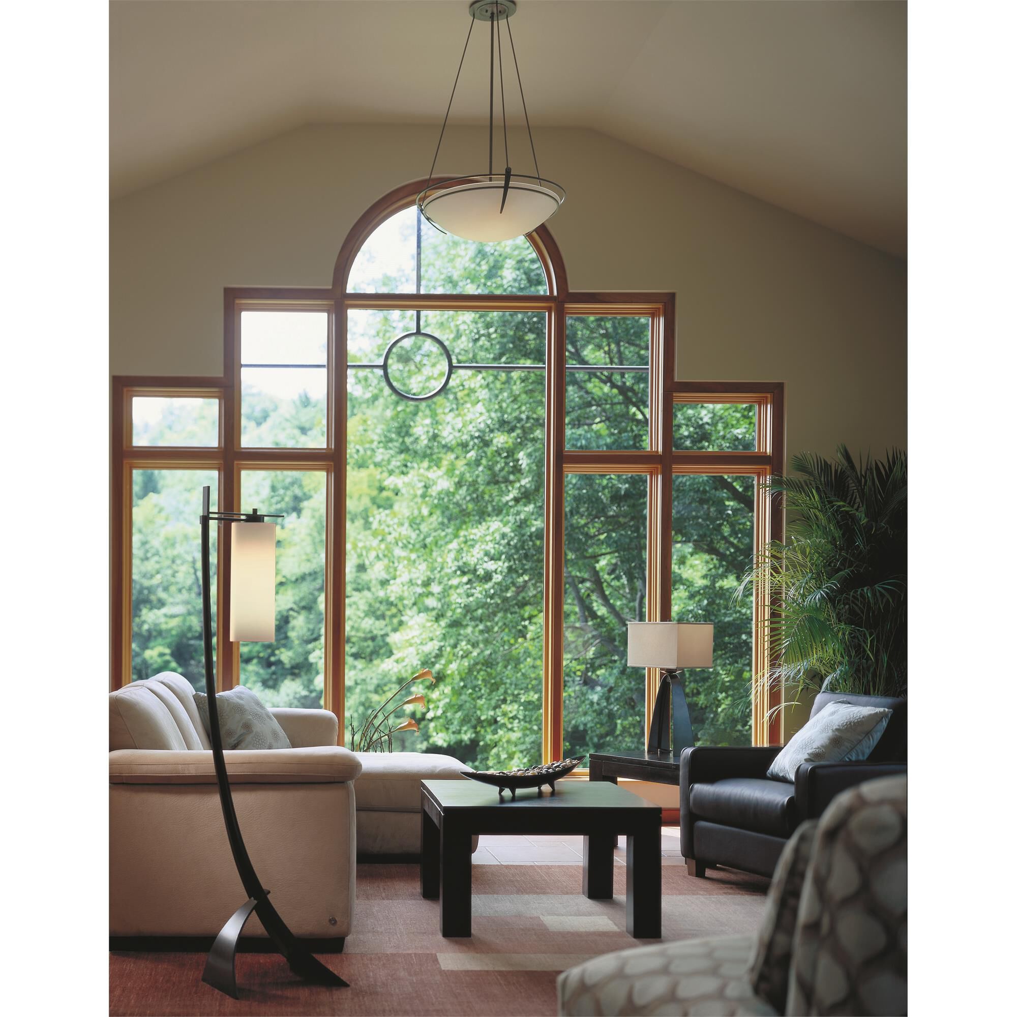 Shown in Dark Smoke finish and Opal  glass