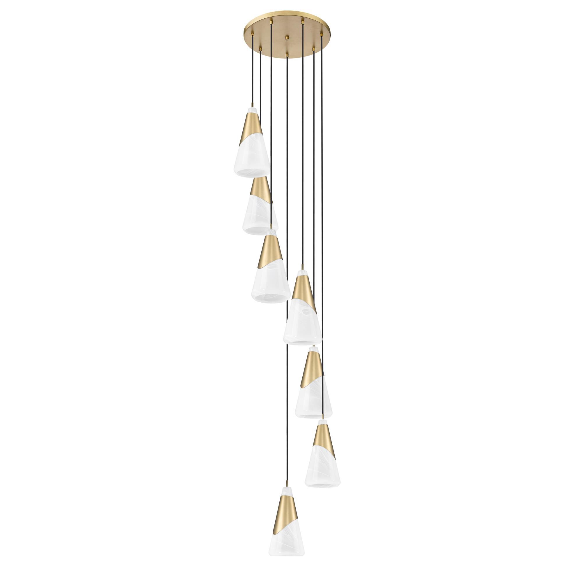 Shown in Modern Gold finish and White Swirl glass and White Swirl shade