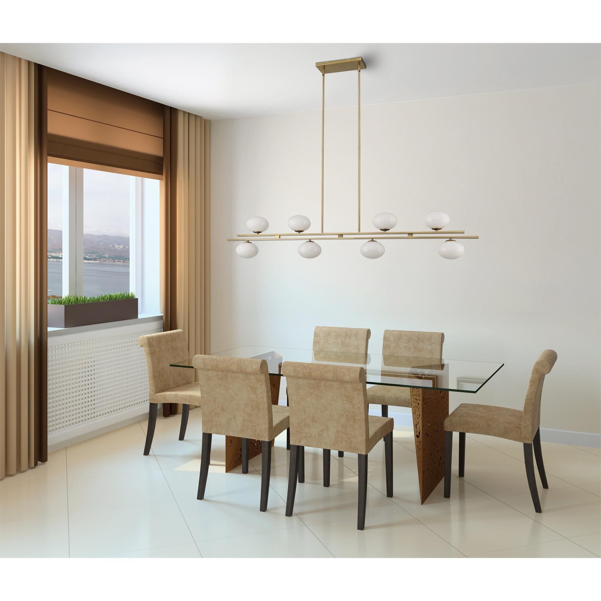 Shown in Brushed Gold finish and Opal glass