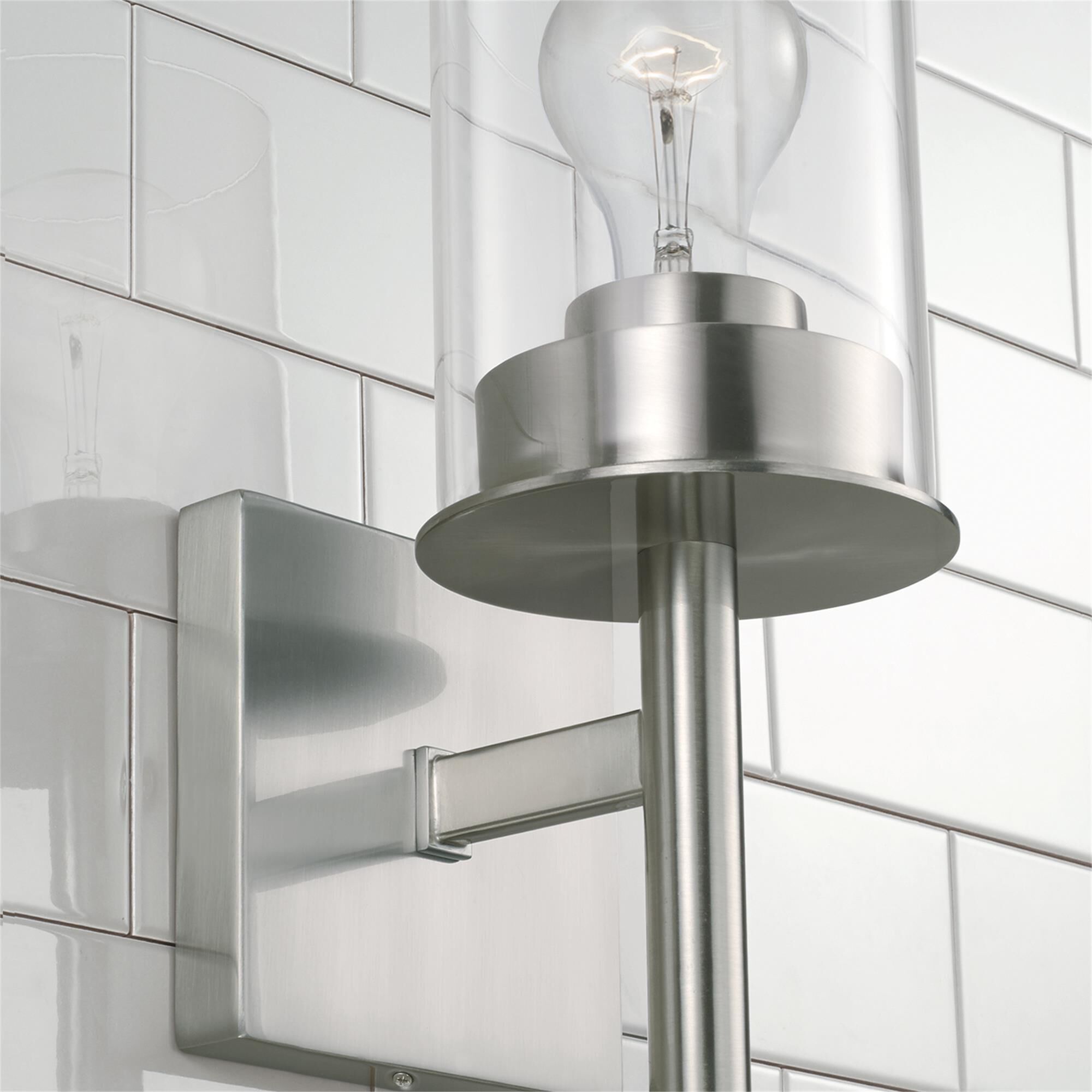Shown in Brushed Nickel finish and Clear glass