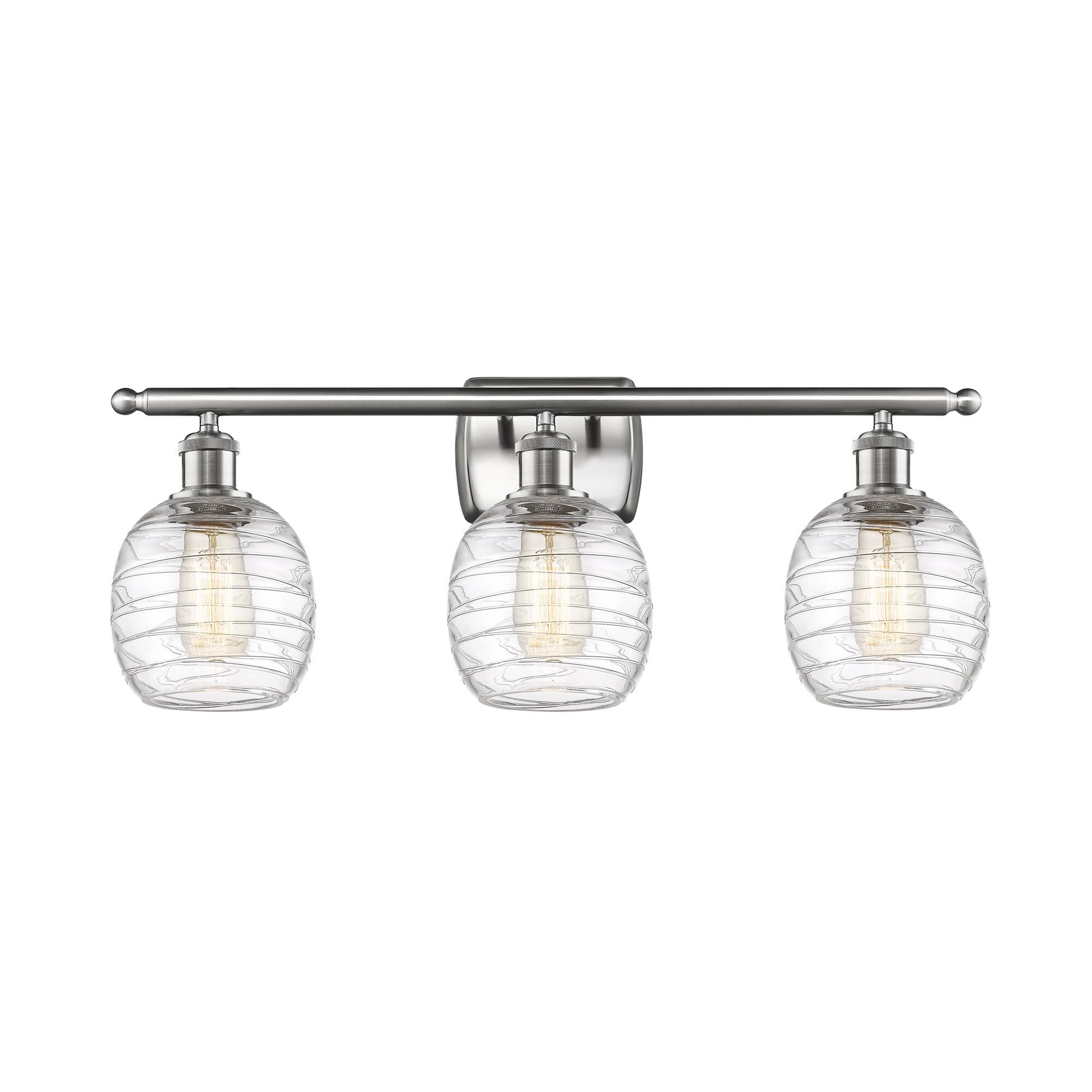 Shown in Brushed Satin Nickel finish and Deco Swirl Belfast glass