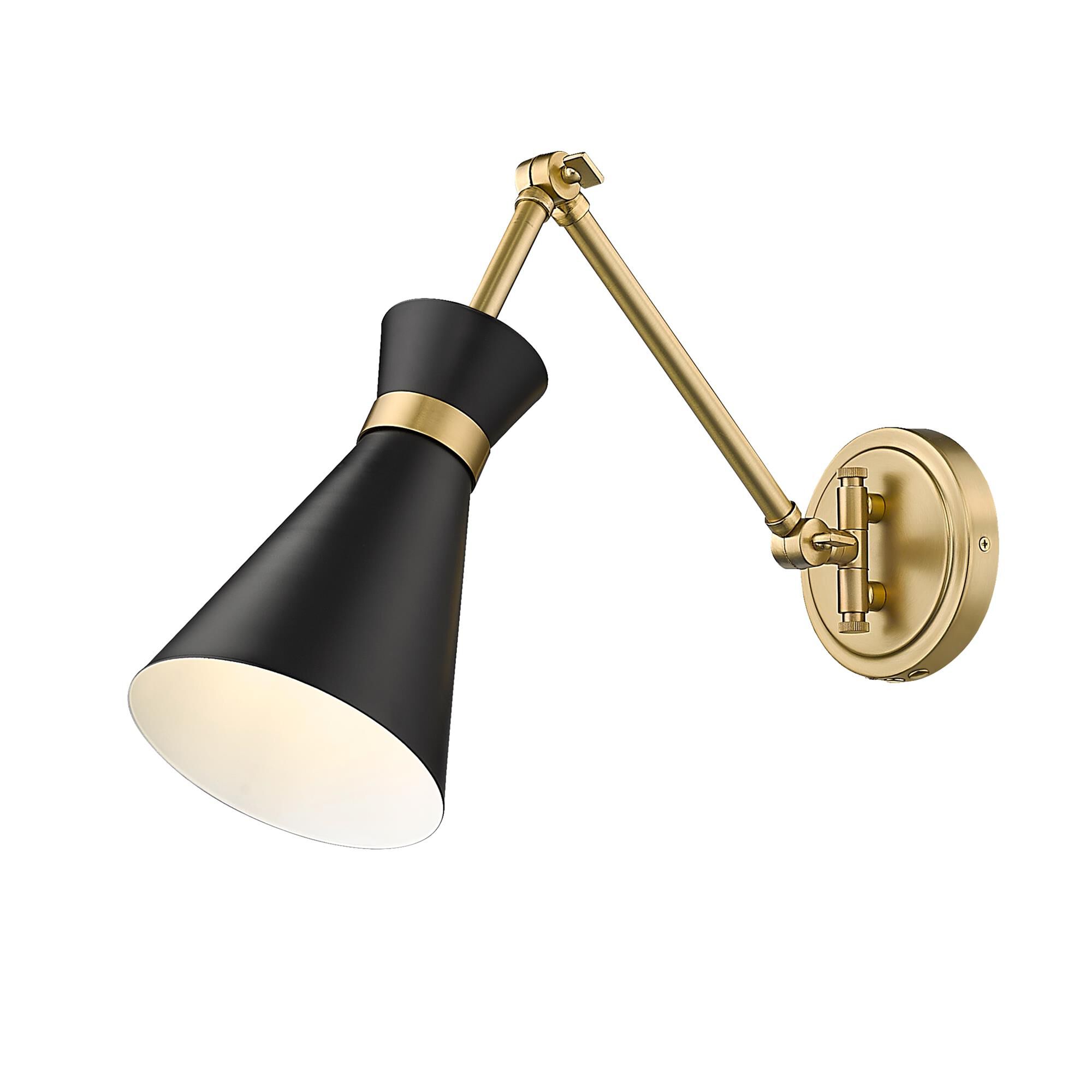 Shown in Matte Black finish and Modern Gold glass and Modern Gold shade