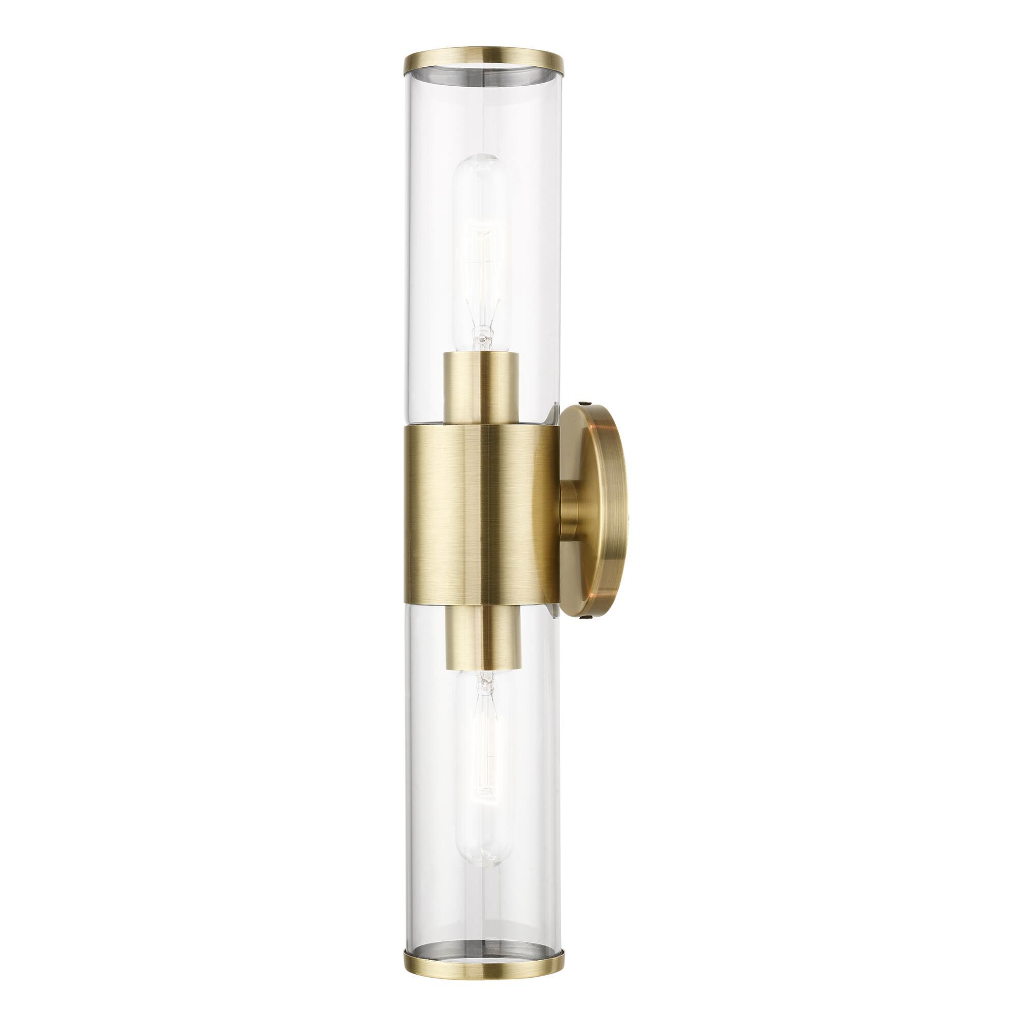 Shown in Antique Brass finish and Clear glass and Clear Glass shade