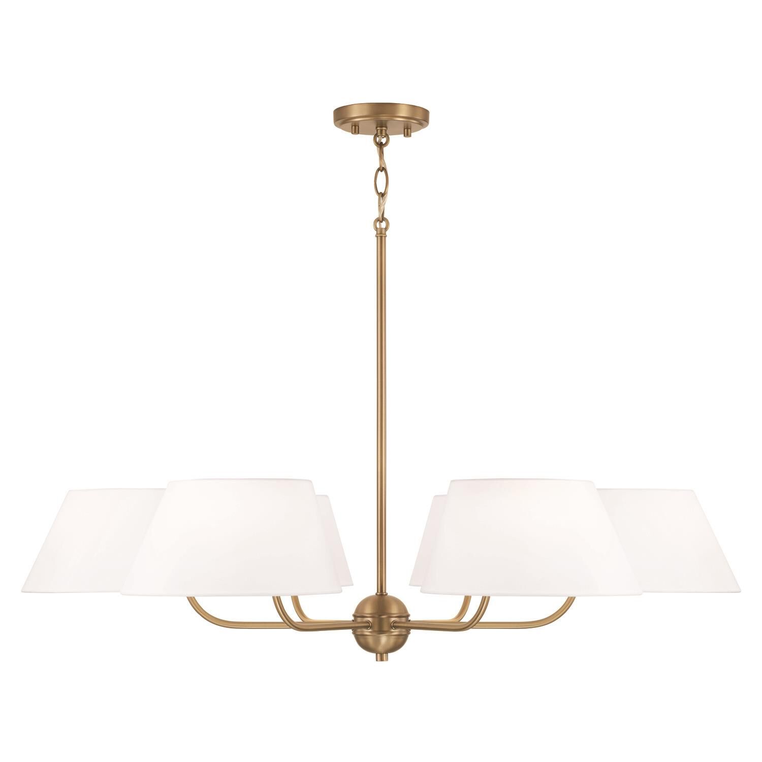 Shown in Aged Brass finish and White Fabric shade