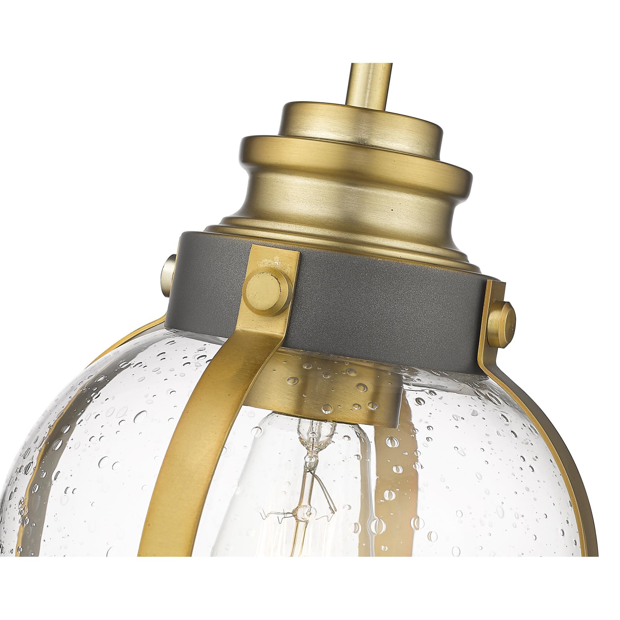 Shown in Bronze And Brass finish and Glass shade