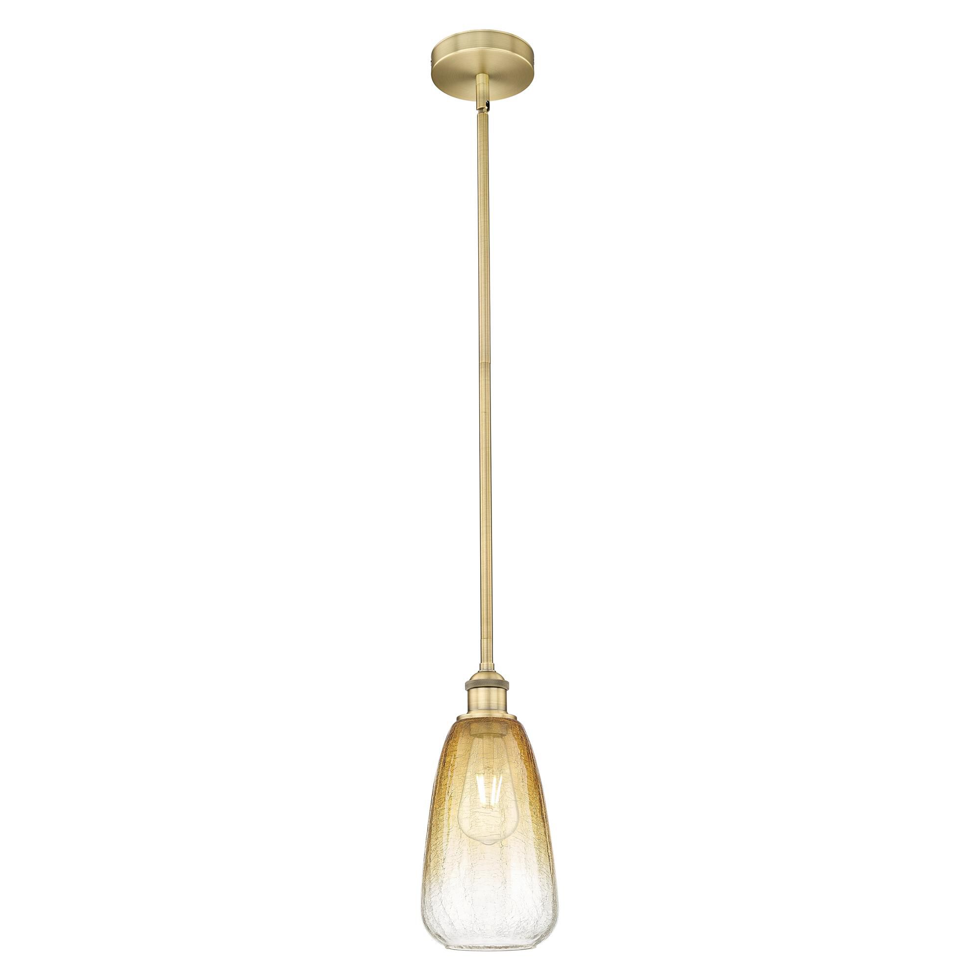 Shown in Brushed Brass finish and Amber glass