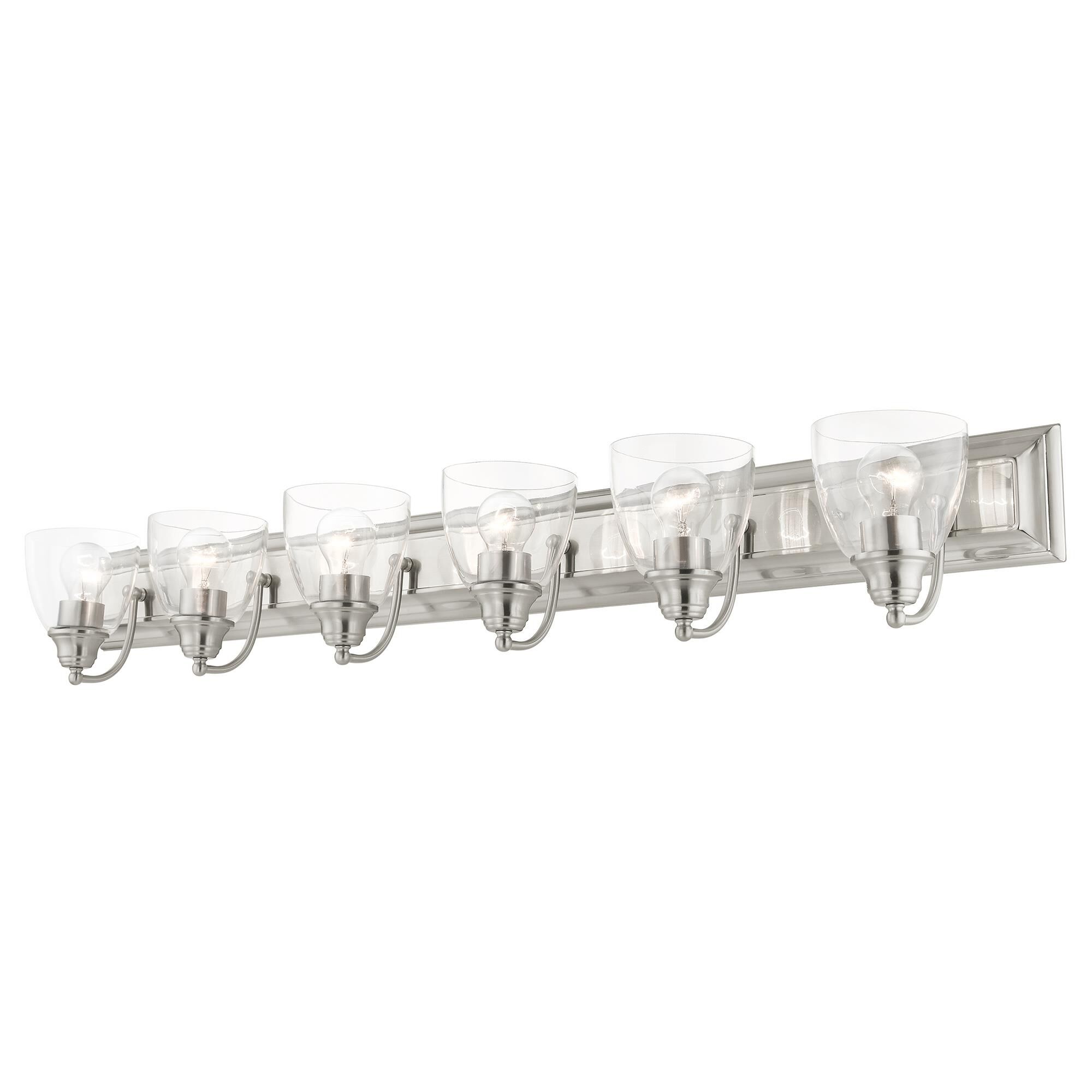 Shown in Brushed Nickel finish and Hand Blown Clear glass