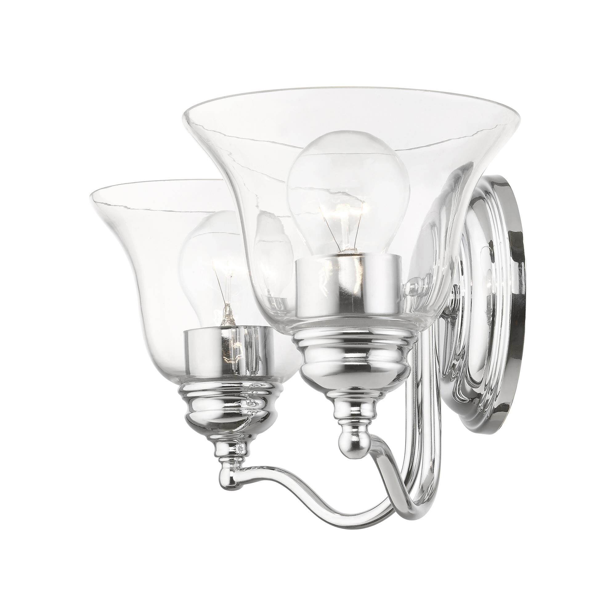 Shown in Polished Chrome finish and Hand Blown Clear glass