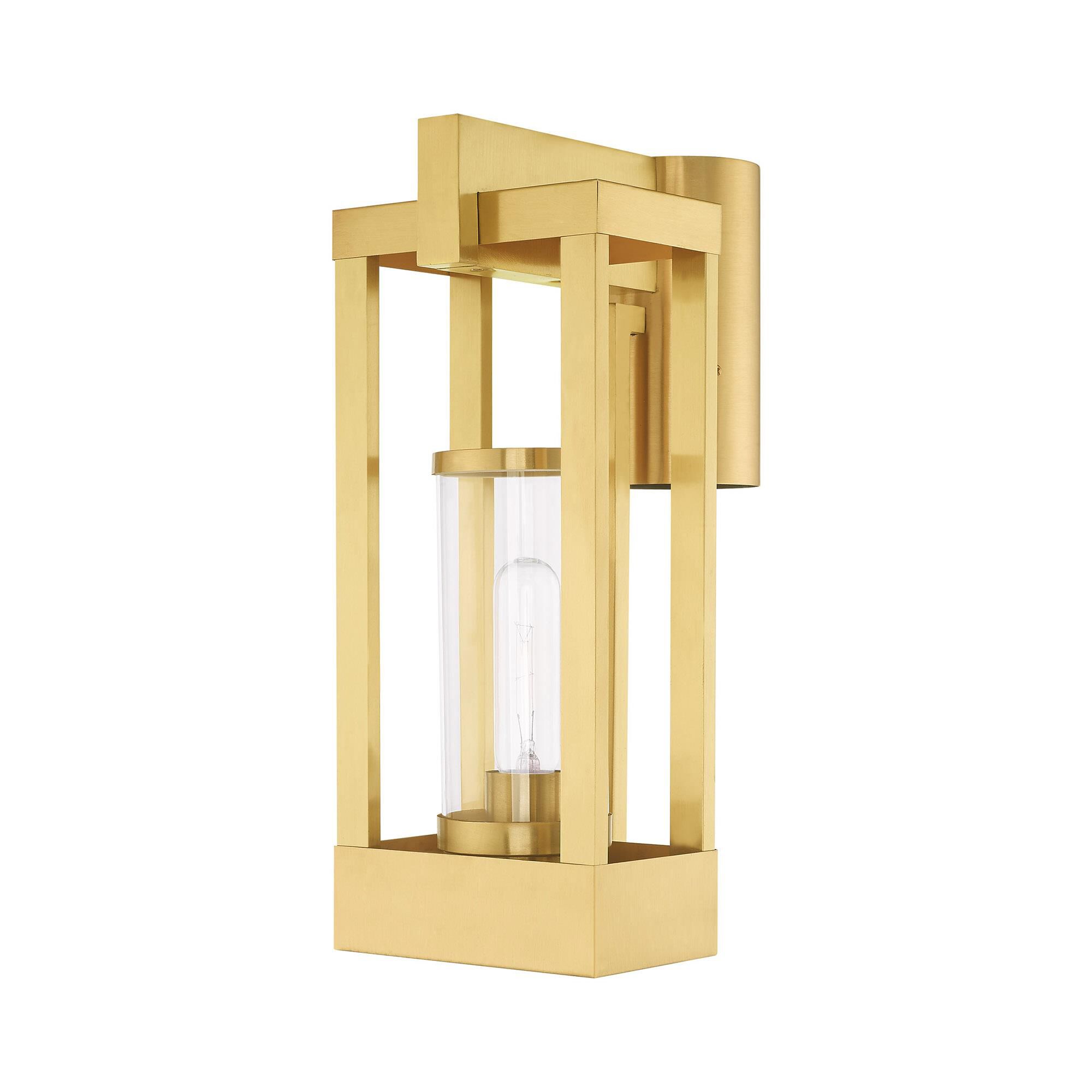 Shown in Satin Brass finish and Cylinder Clear glass