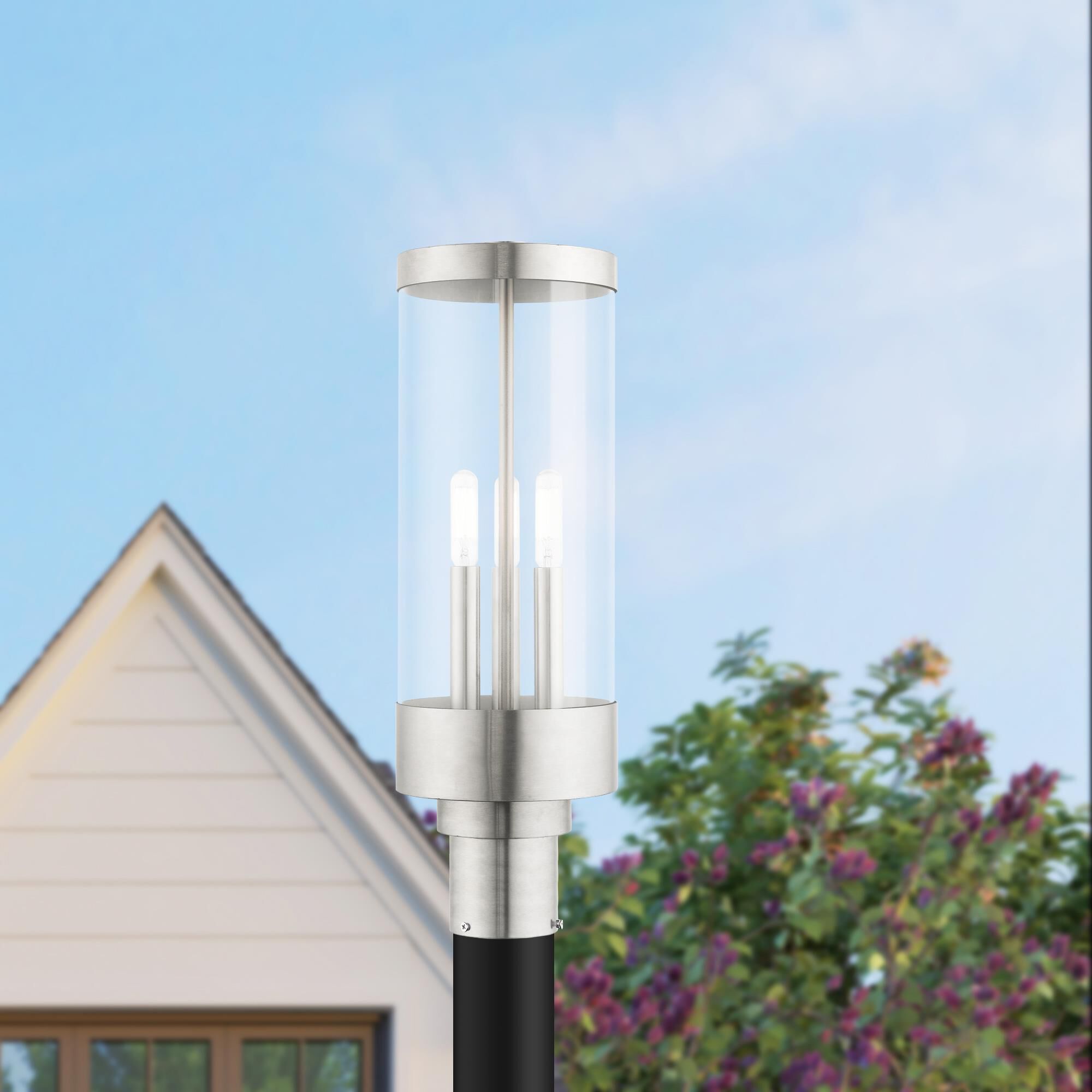 Shown in Brushed Nickel finish and Clear glass