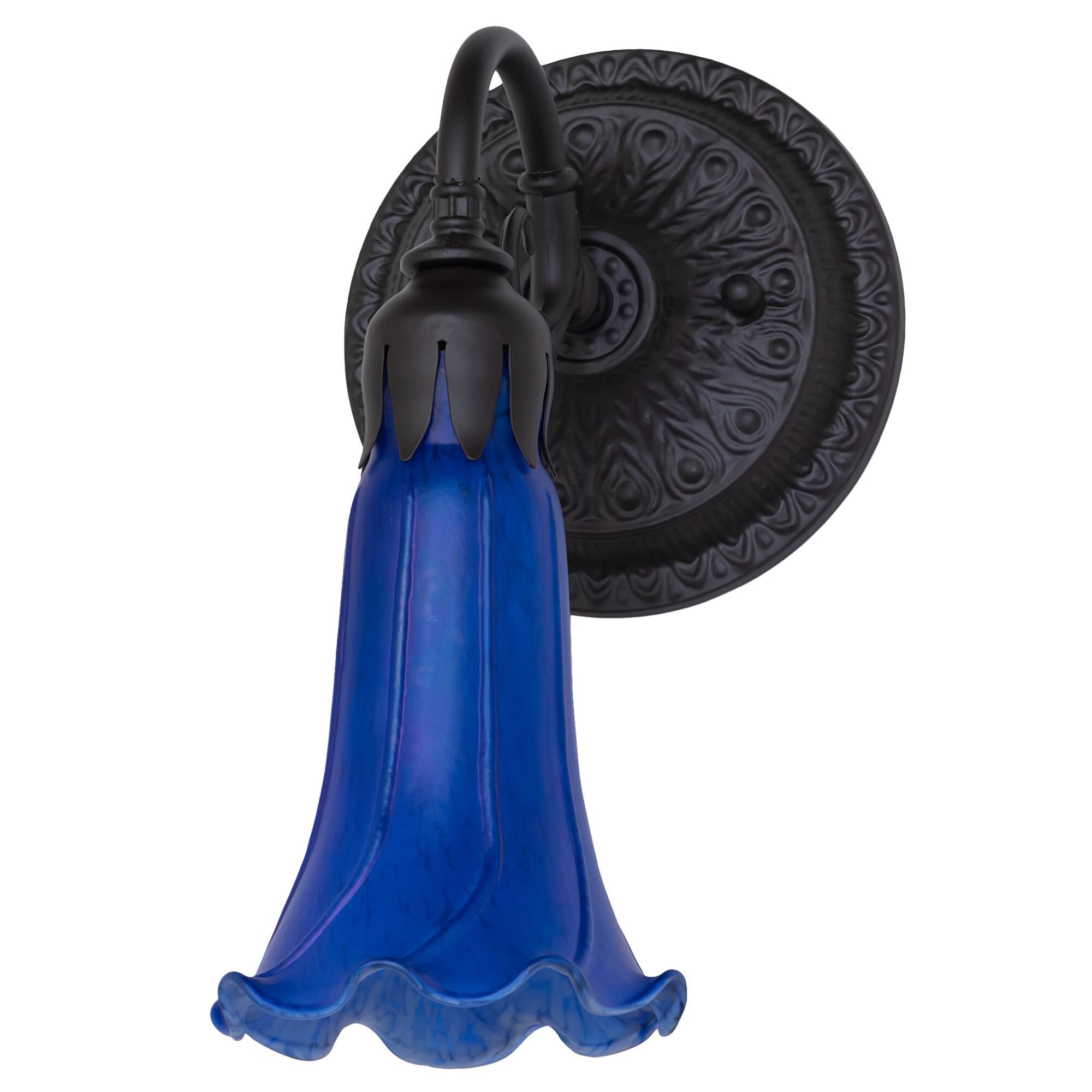 Shown in Oil Rubbed Bronze finish and Blue glass