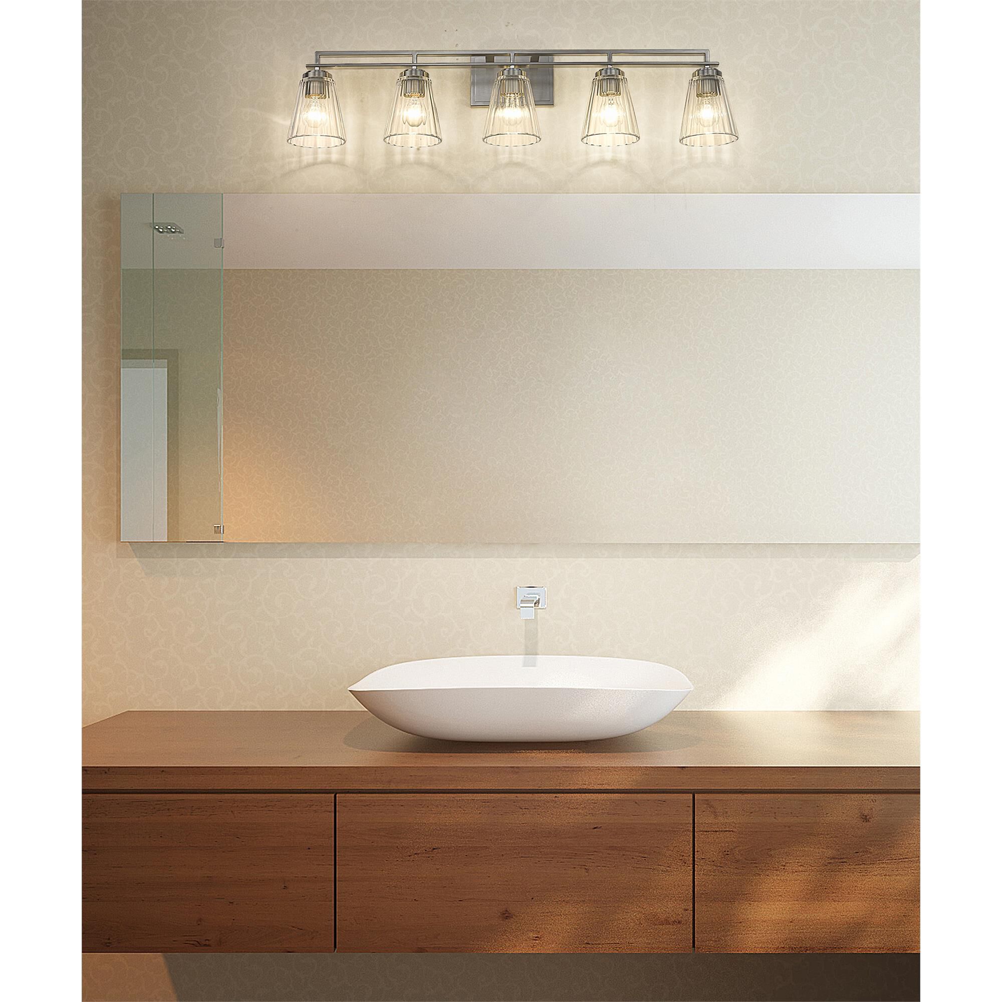 Shown in Brushed Nickel finish and Clear glass
