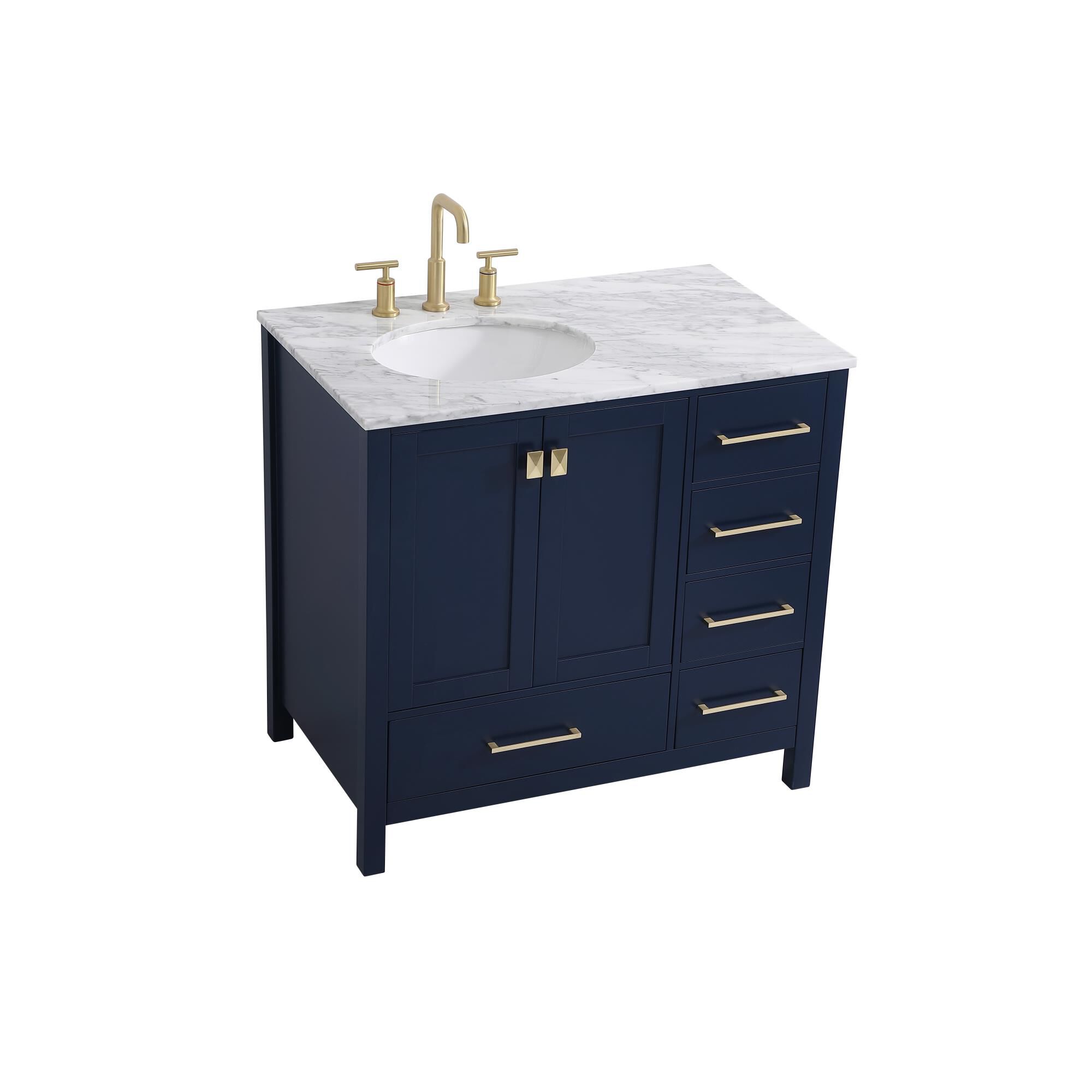 Shown in Blue And Gold With Carrara White Marble finish