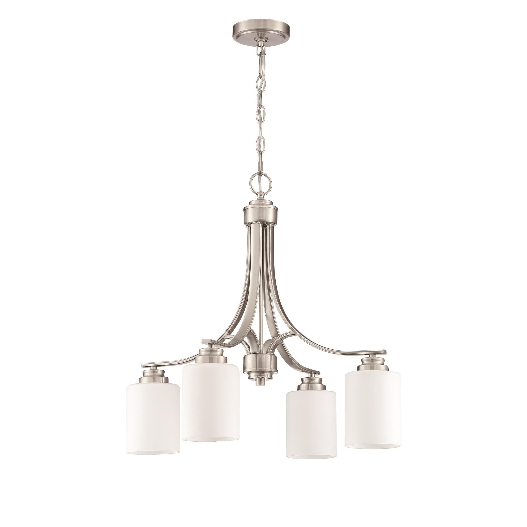 Shown in Brushed Polished Nickel finish and White Frosted glass and Glass shade