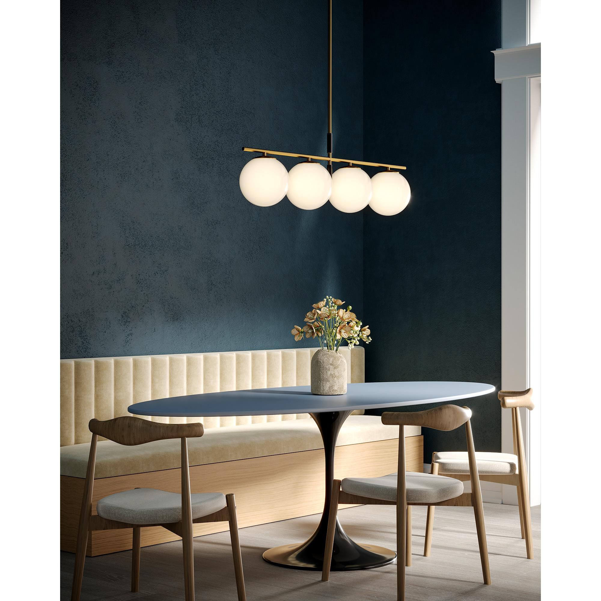 Shown in Brushed Gold finish and Opal glass