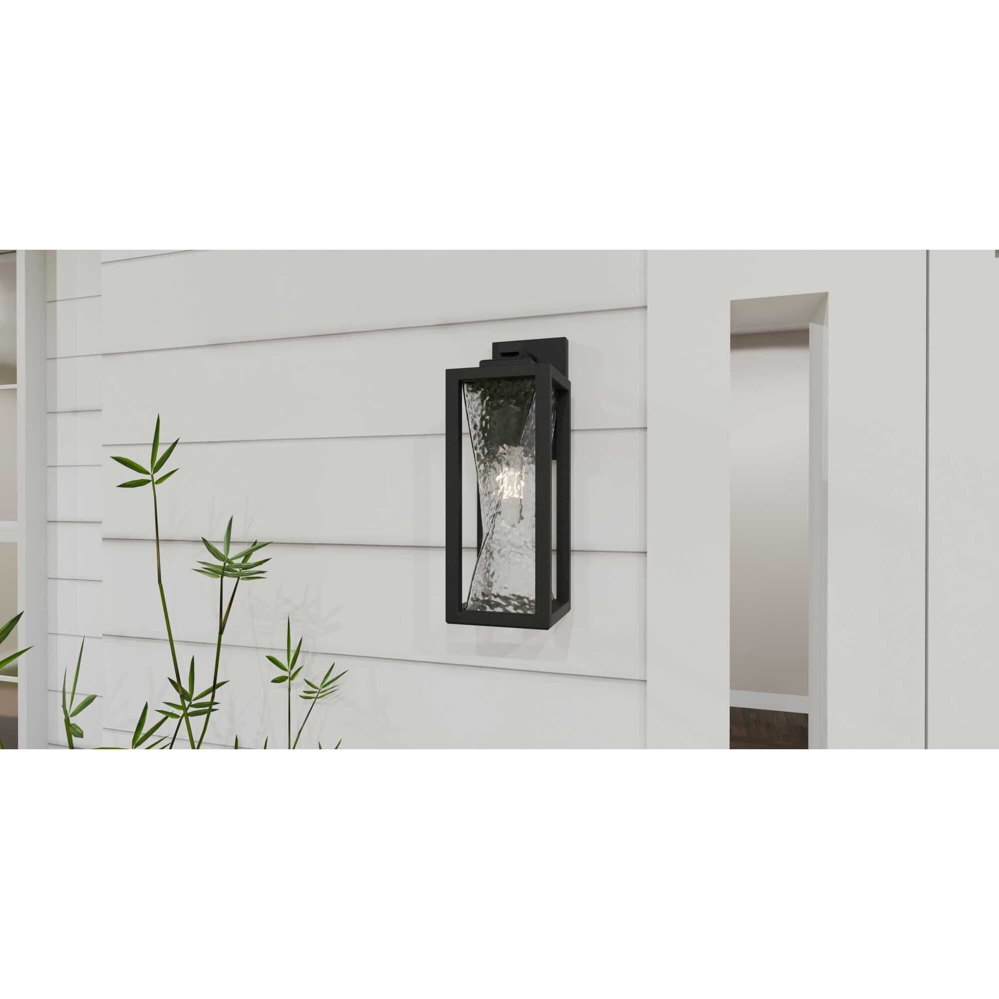 Shown in Matte Black finish and Clear Hammered glass