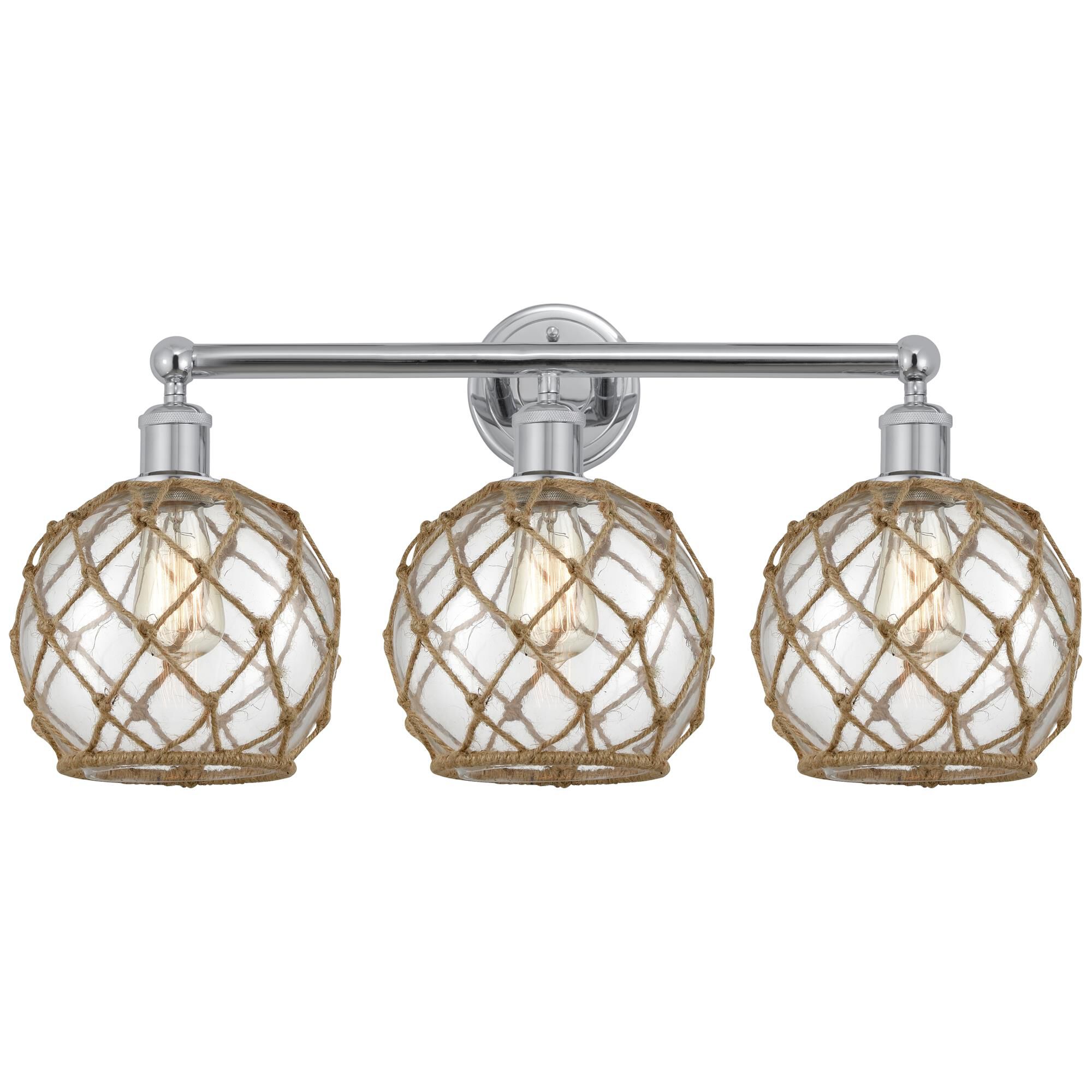 Shown in Polished Chrome finish and Clear with Brown Rope glass