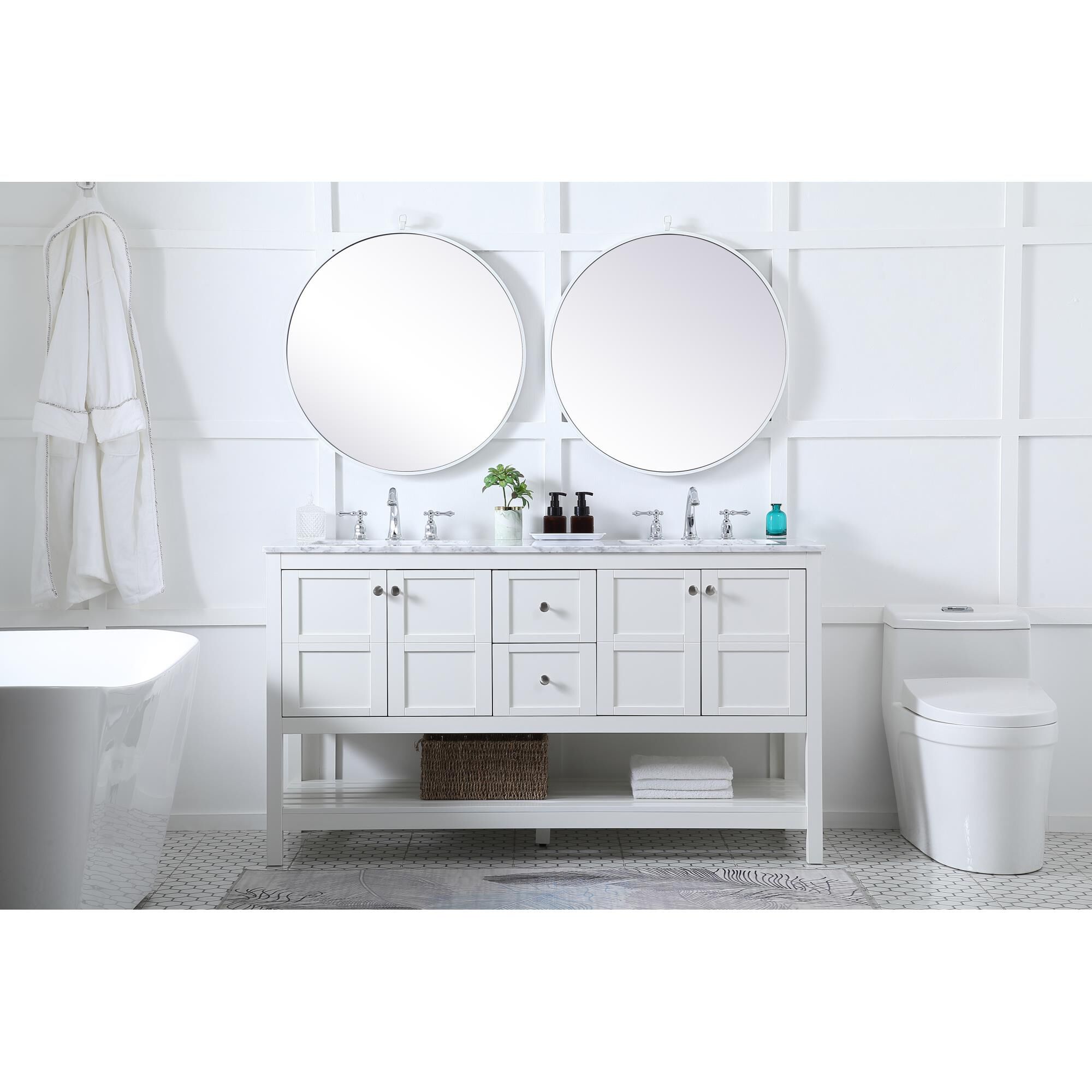 Shown in White And Brushed Nickel With Carrara White Marble finish