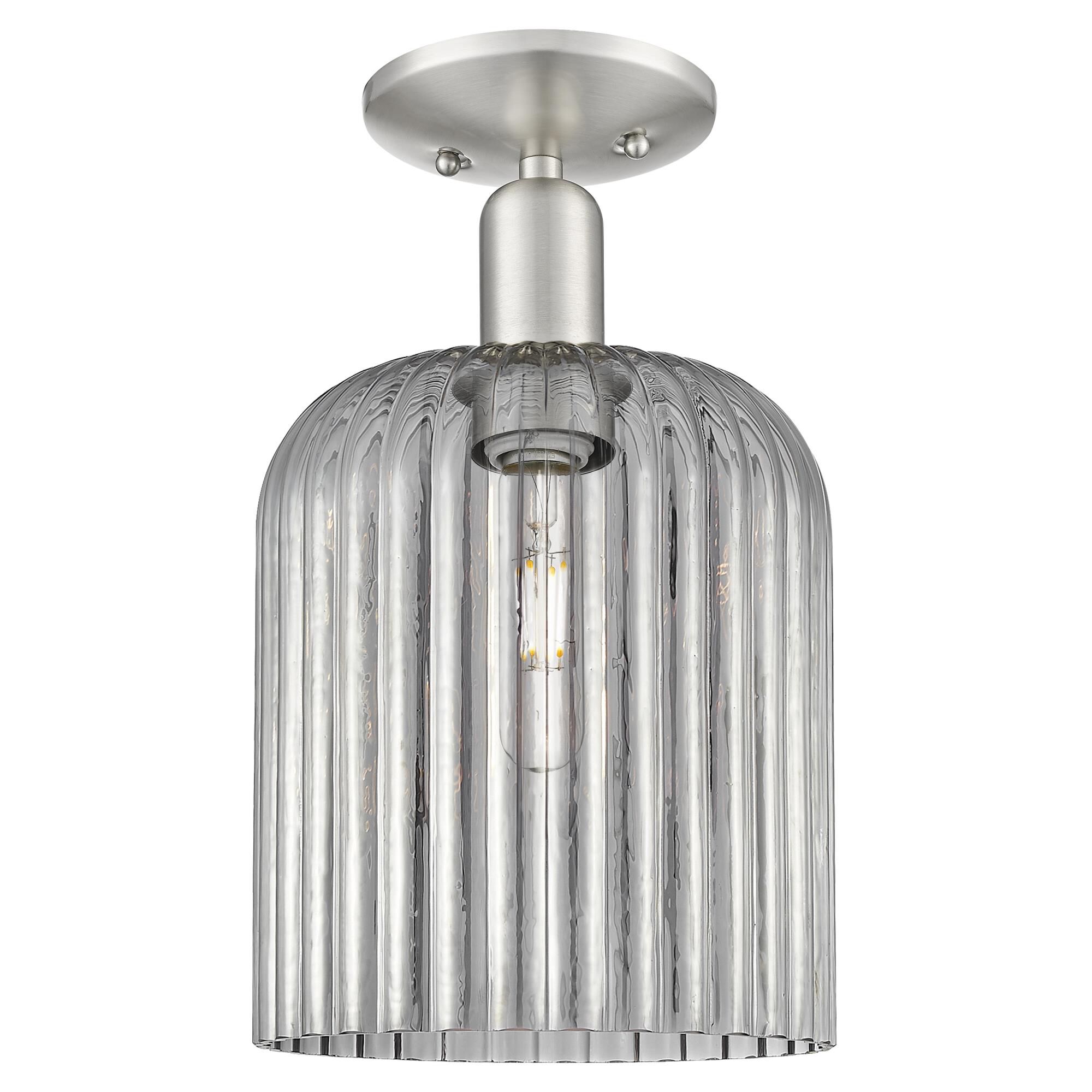 Shown in Brushed Satin Nickel finish and Light Smoke glass