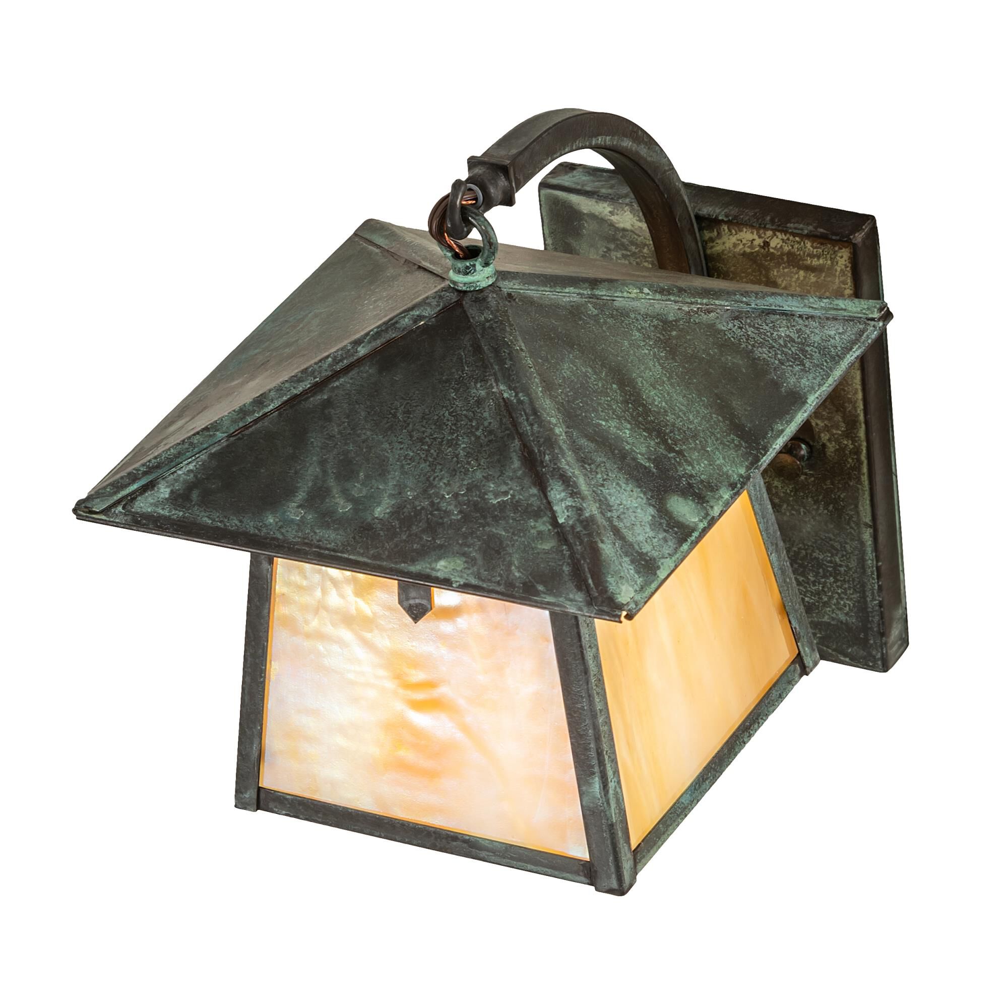 Shown in Verdigris Finish finish and Beige;Iridescent glass