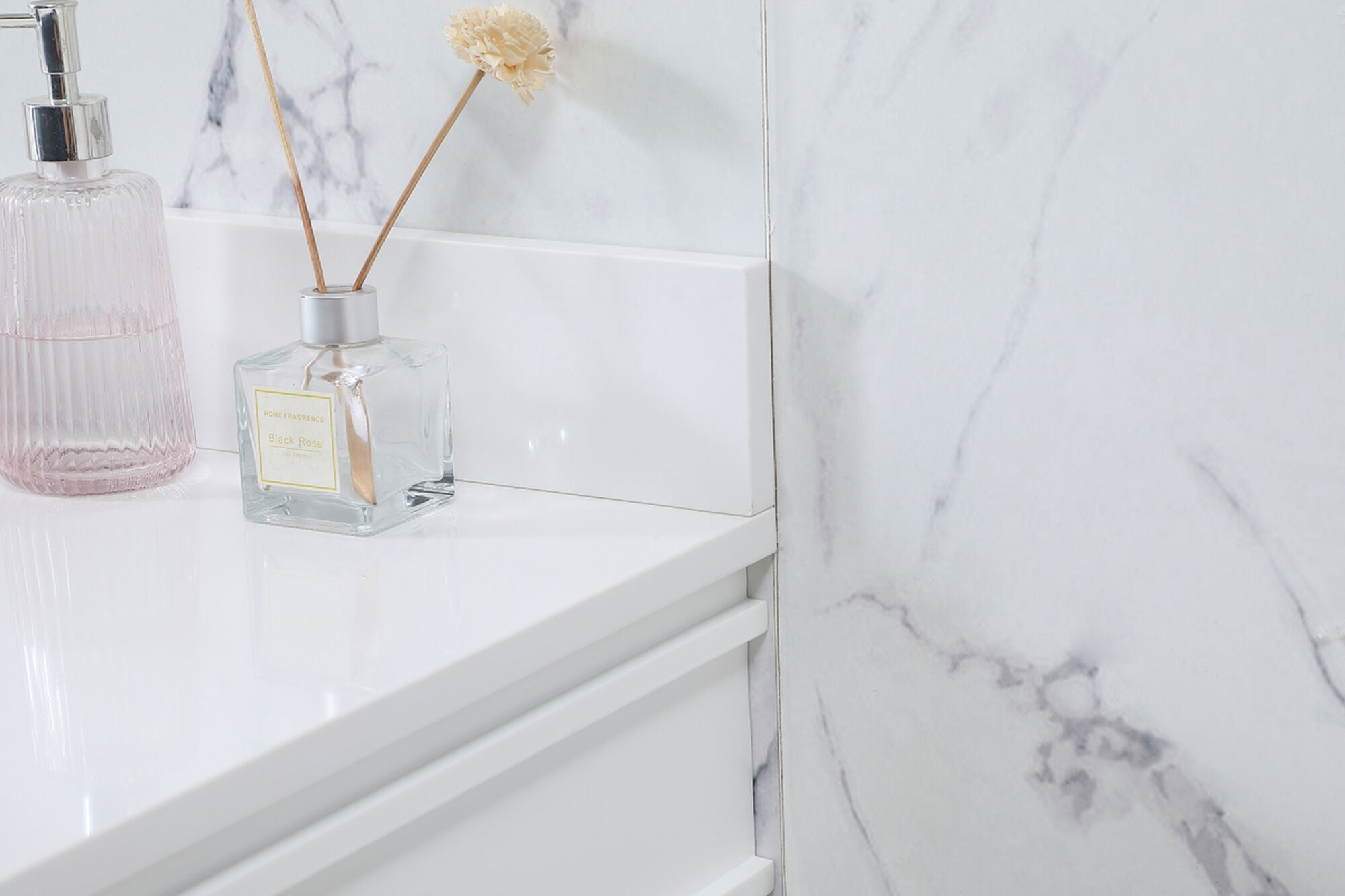 Shown in White finish and Backsplash accent
