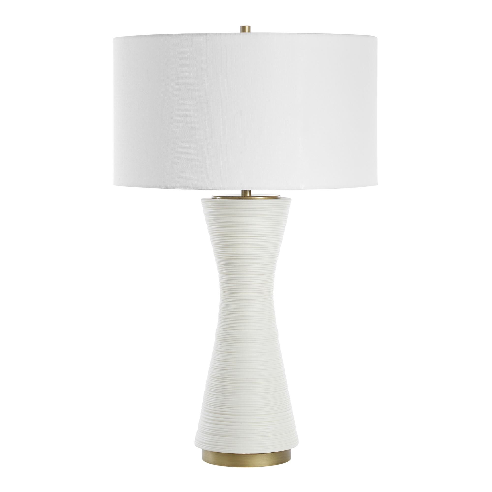 Shown in White finish and Round Drum Hardback shade