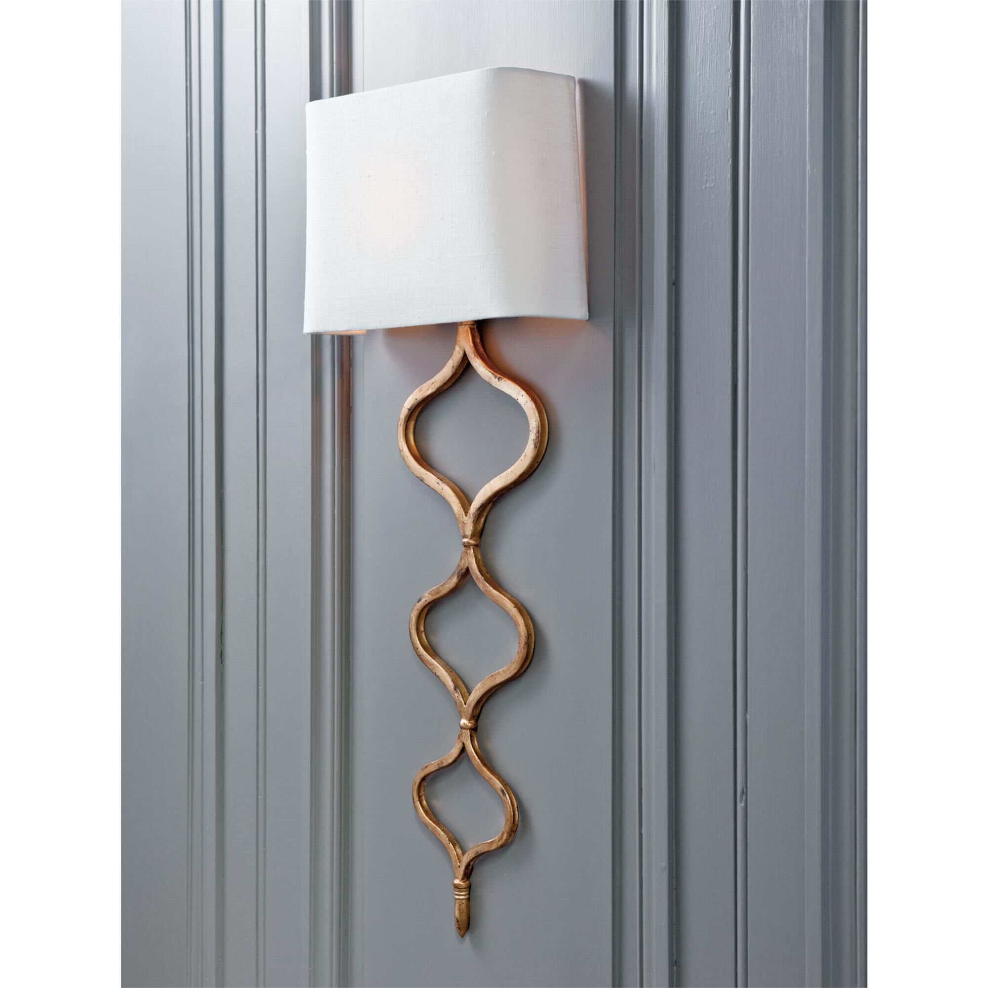 Shown in Gold Leaf finish and Linen shade