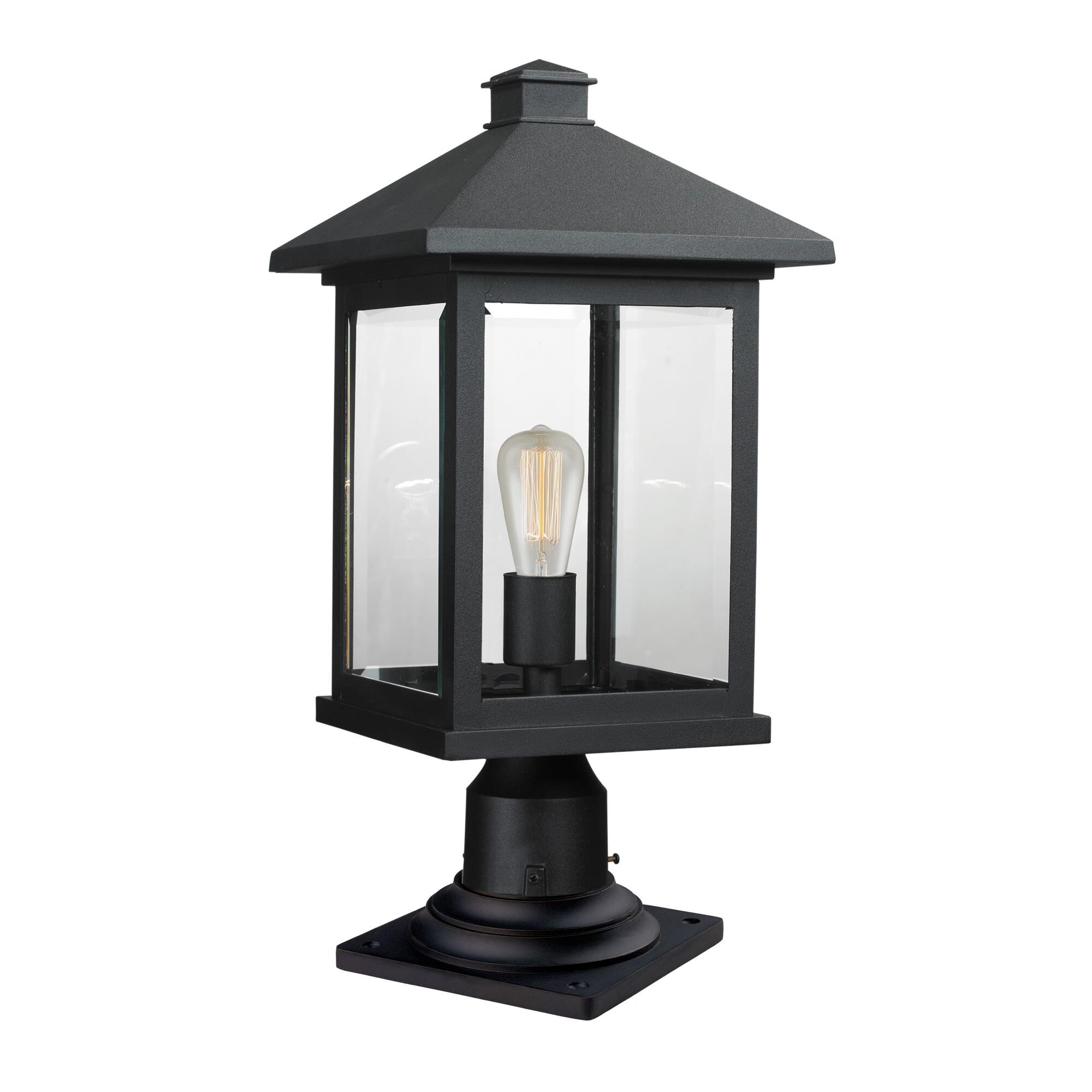 Shown in Black finish and Glass shade
