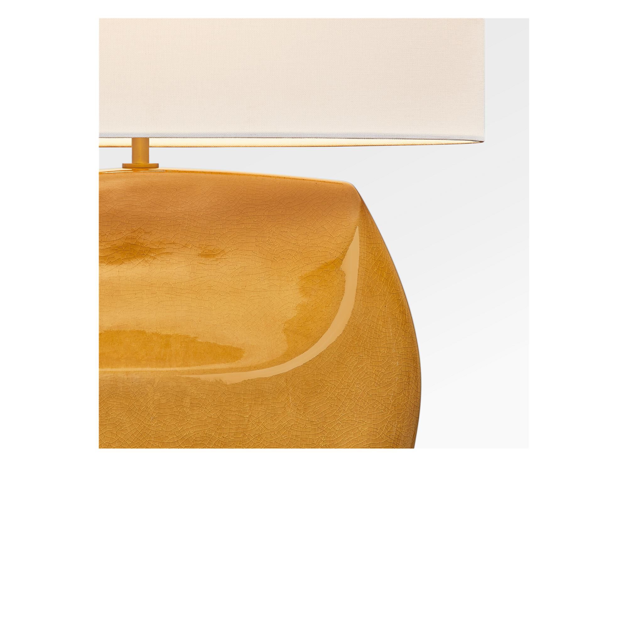 Shown in Cracked Honey finish and White Linen Fabric shade