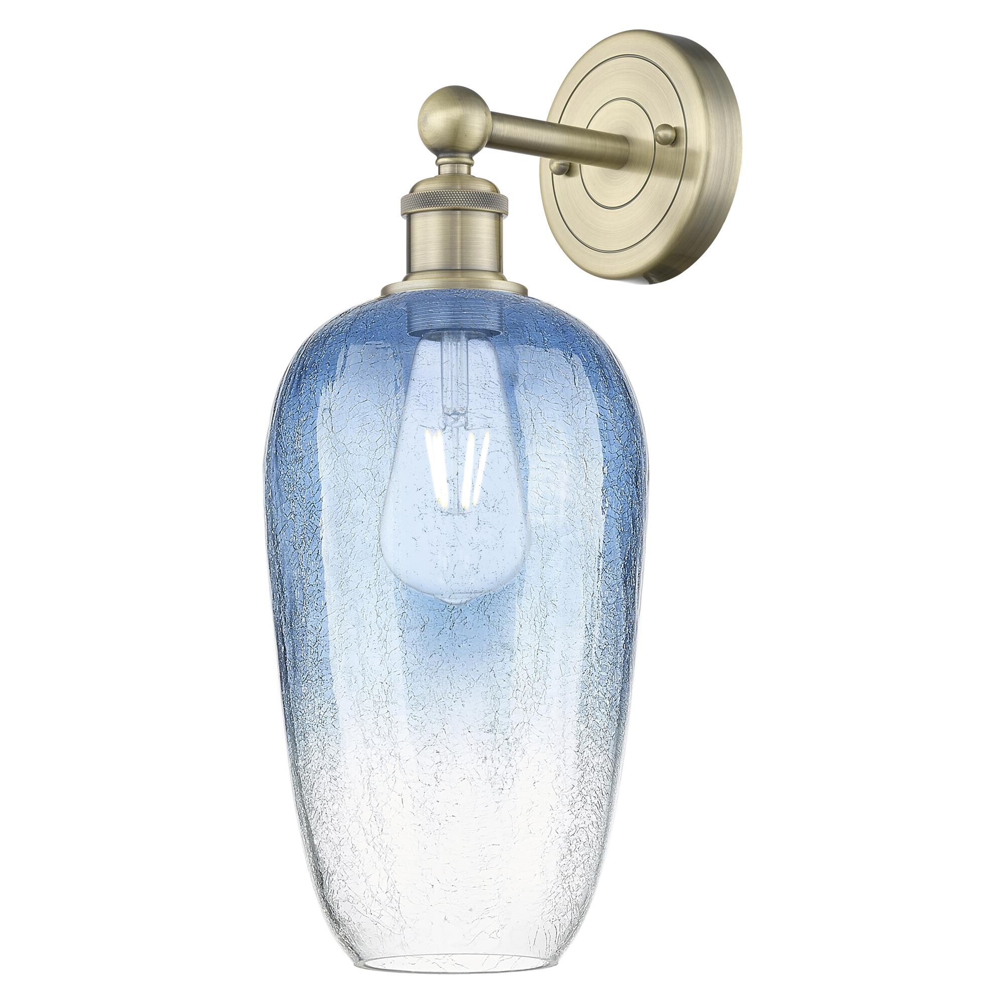 Shown in Antique Brass finish and Sapphire Blue glass