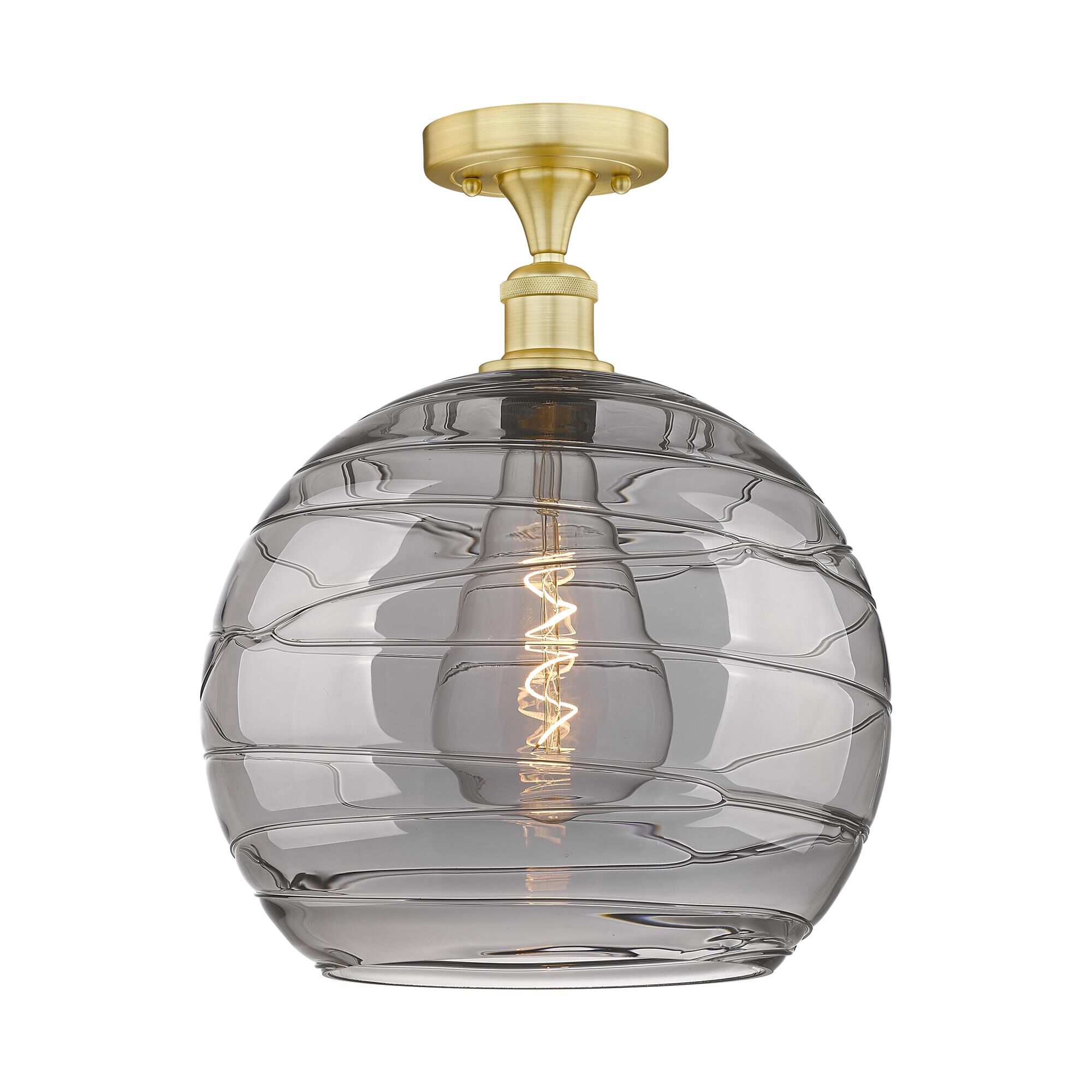 Shown in Satin Gold finish and Light Smoke Deco Swirl glass