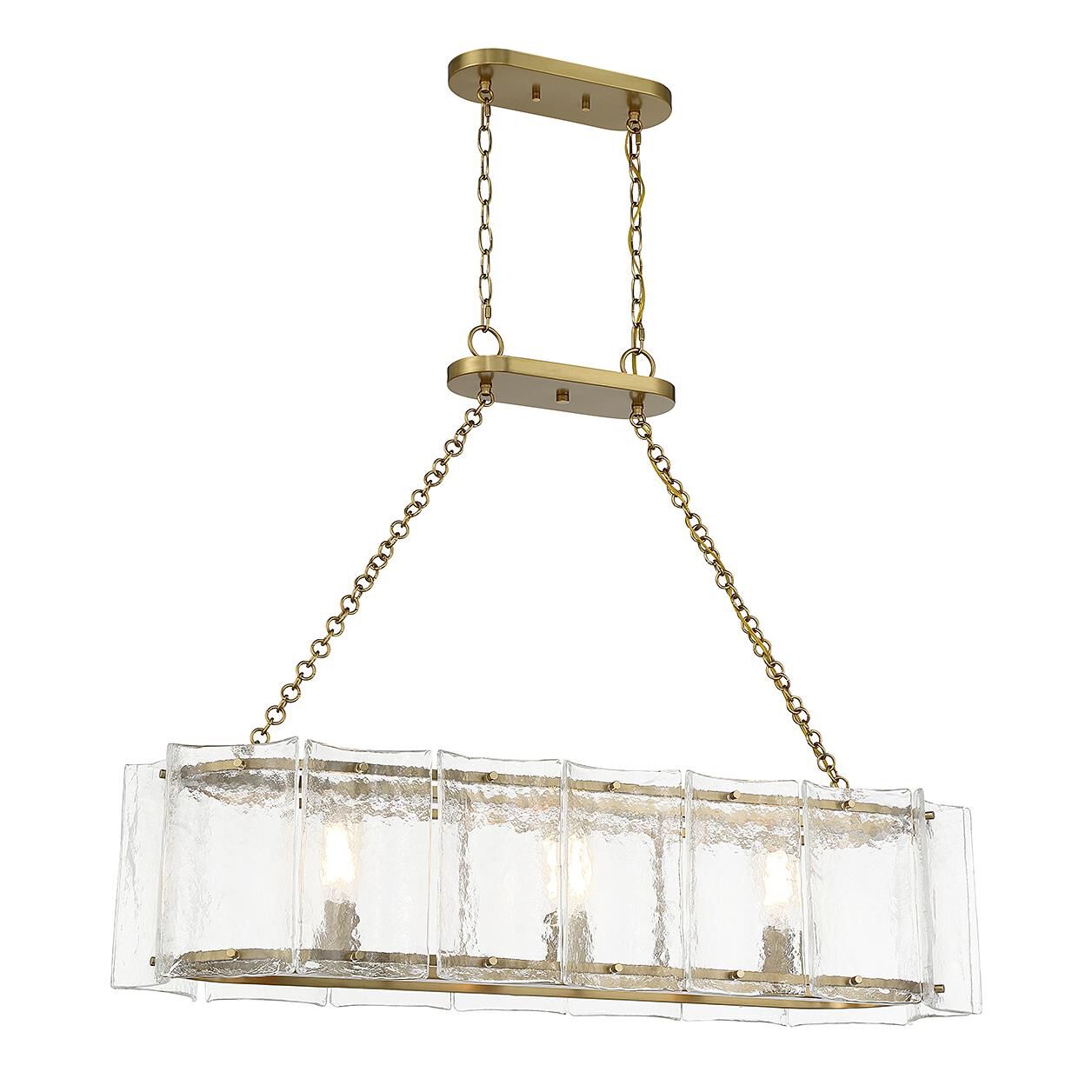 Shown in Warm Brass finish and Clear Water Piastra glass and Glass shade