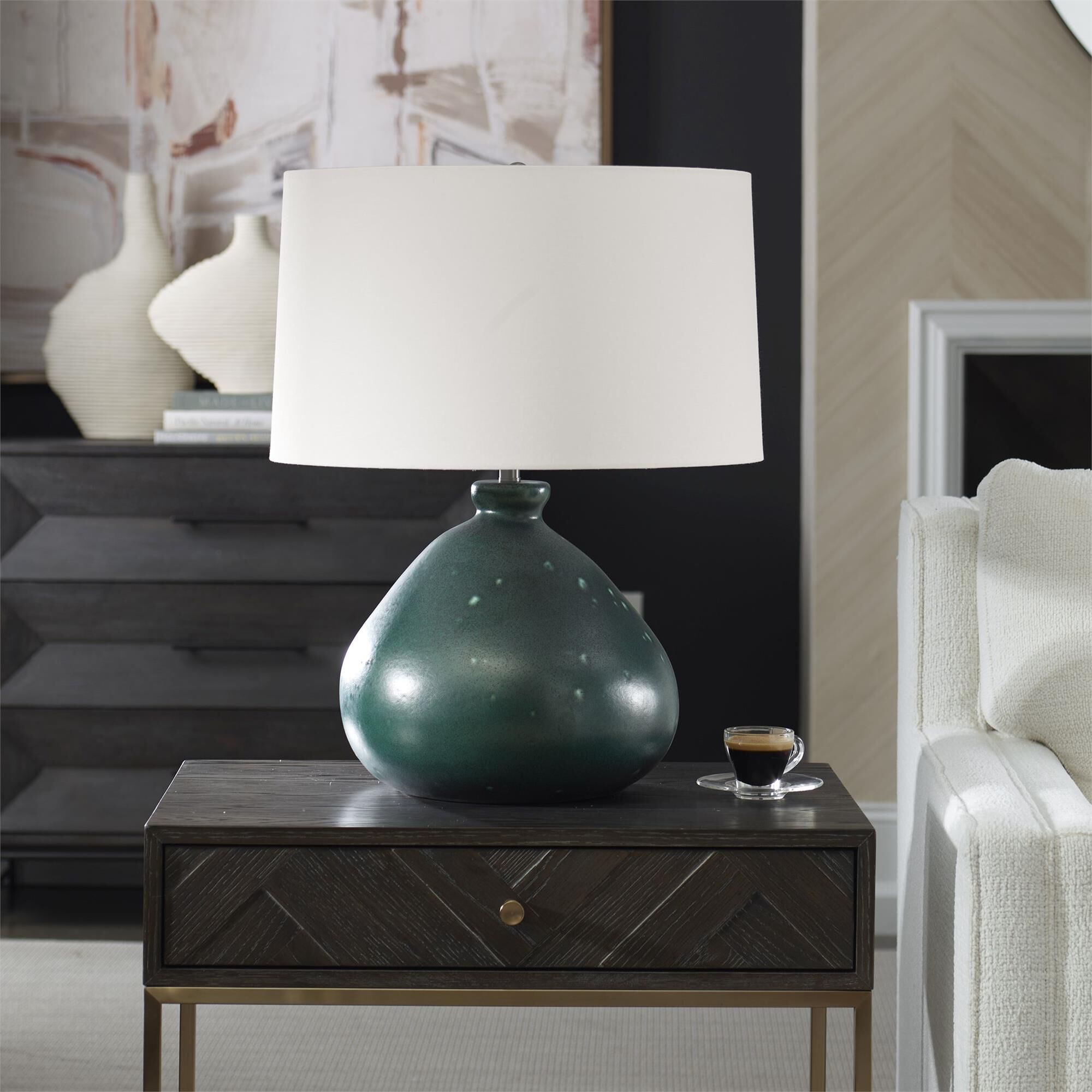 Shown in Distressed Green finish and Round With Liner shade