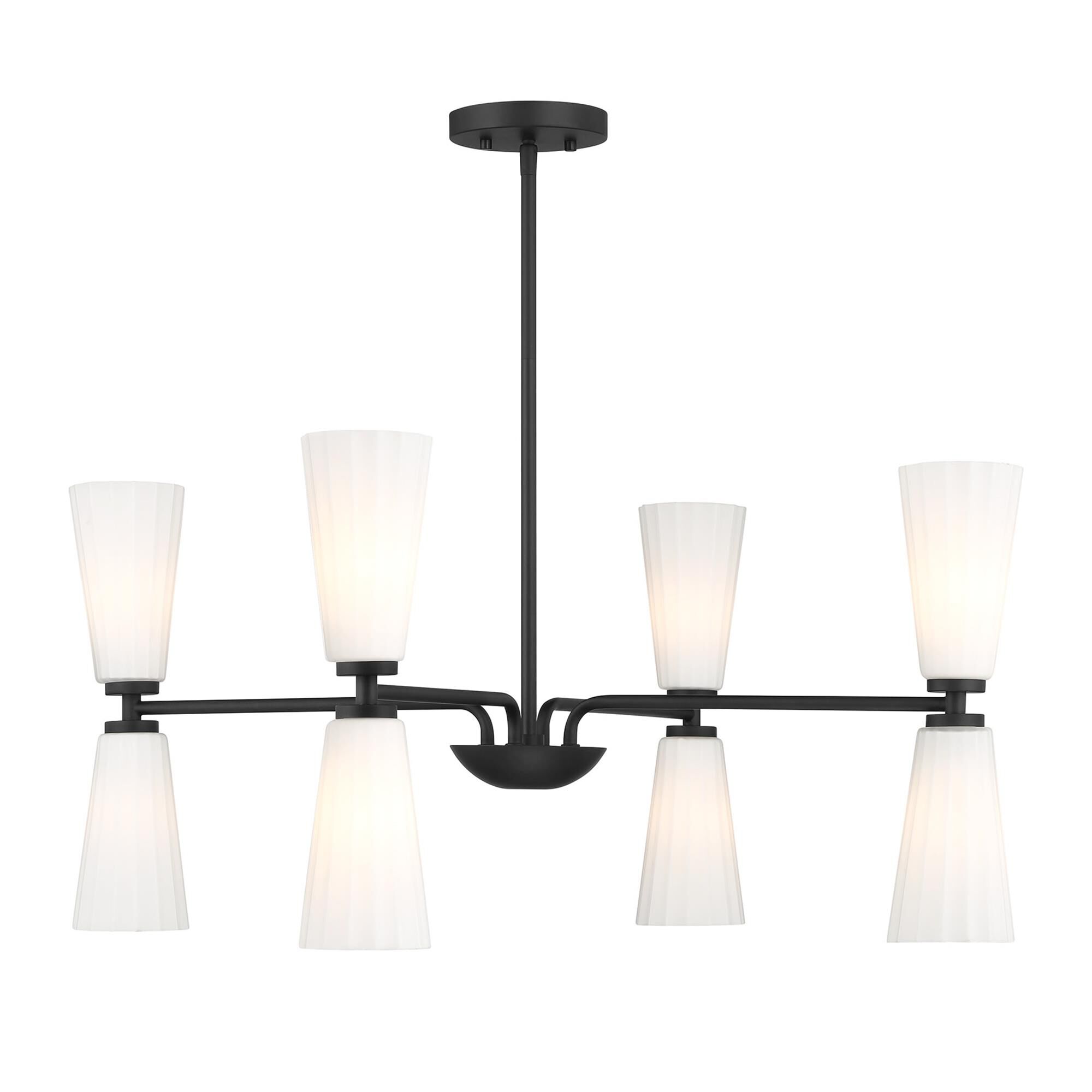 Shown in Matte Black finish and White Fluted glass and Glass shade