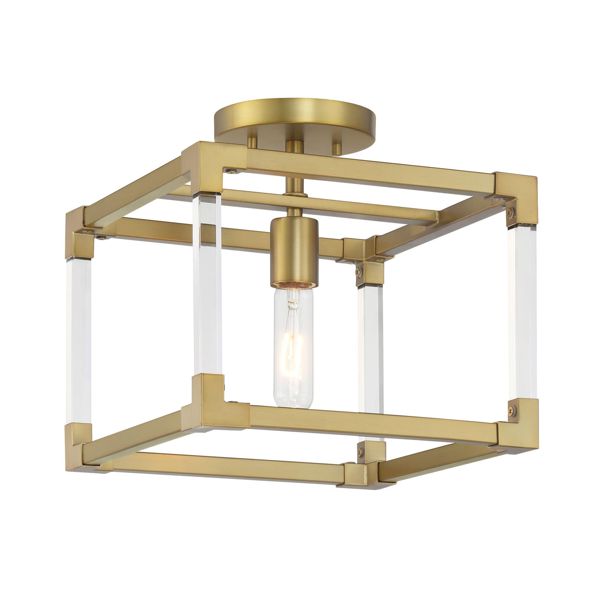 Shown in Soft Brass finish and Clear glass and Acrylic shade