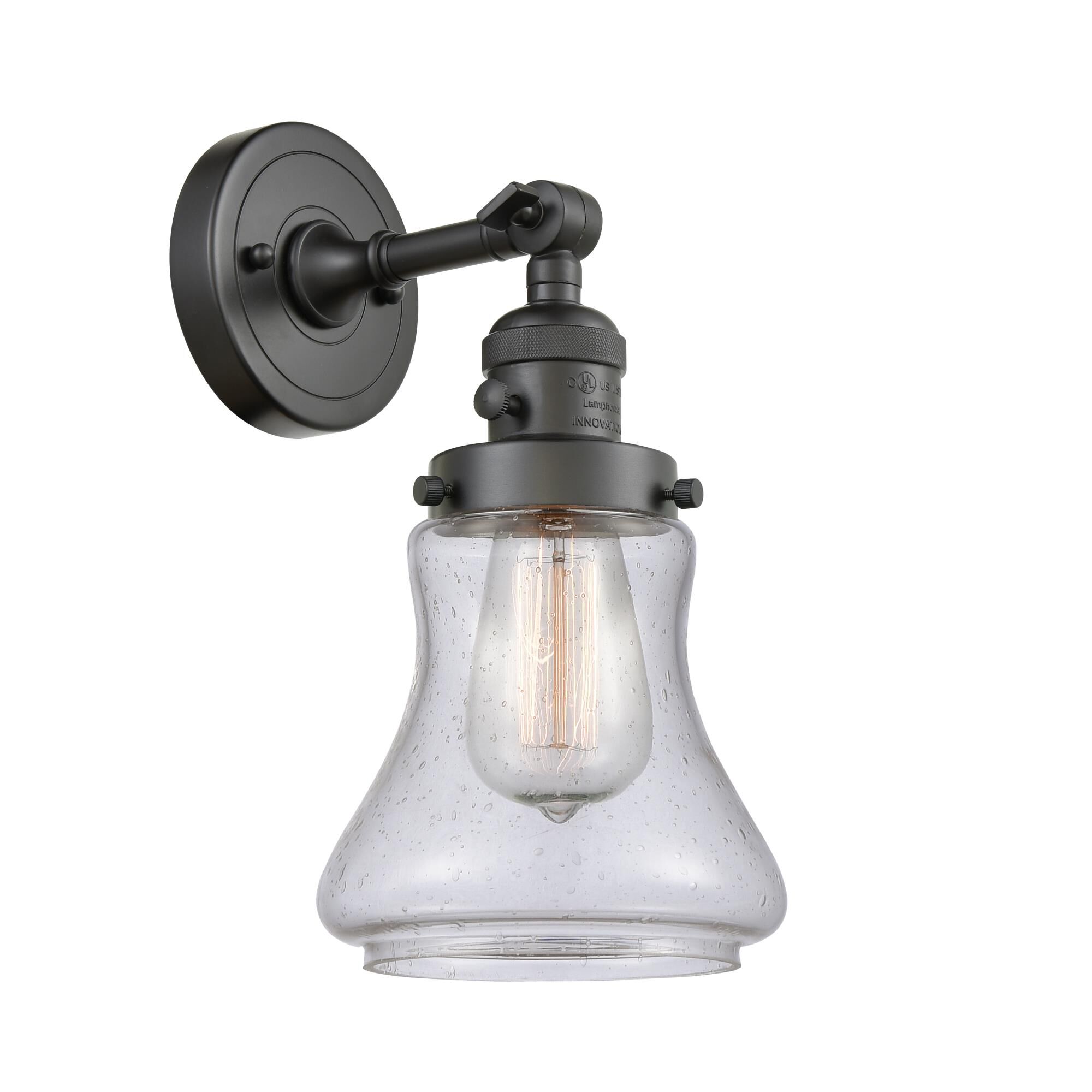 Shown in Oil Rubbed Bronze finish and Seedy glass and Switch on Socket accent