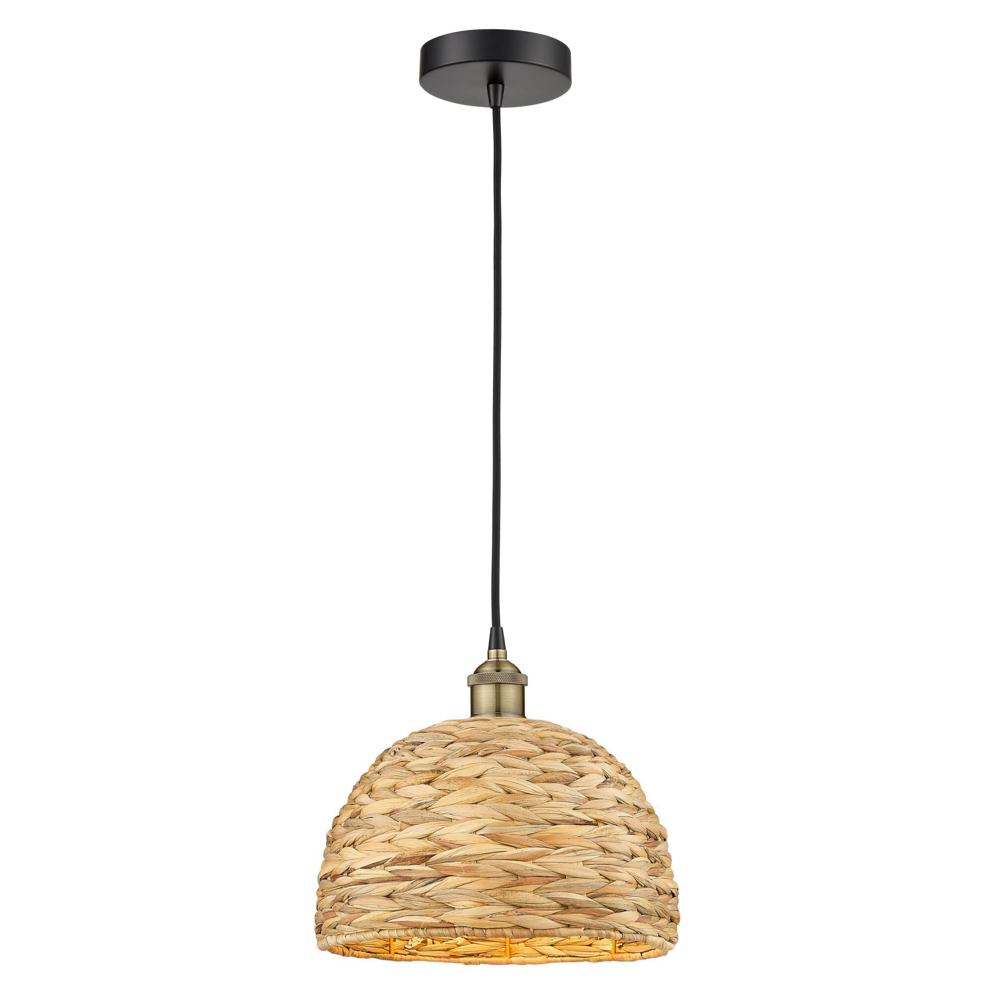 Shown in Black Antique Brass finish and Natural shade