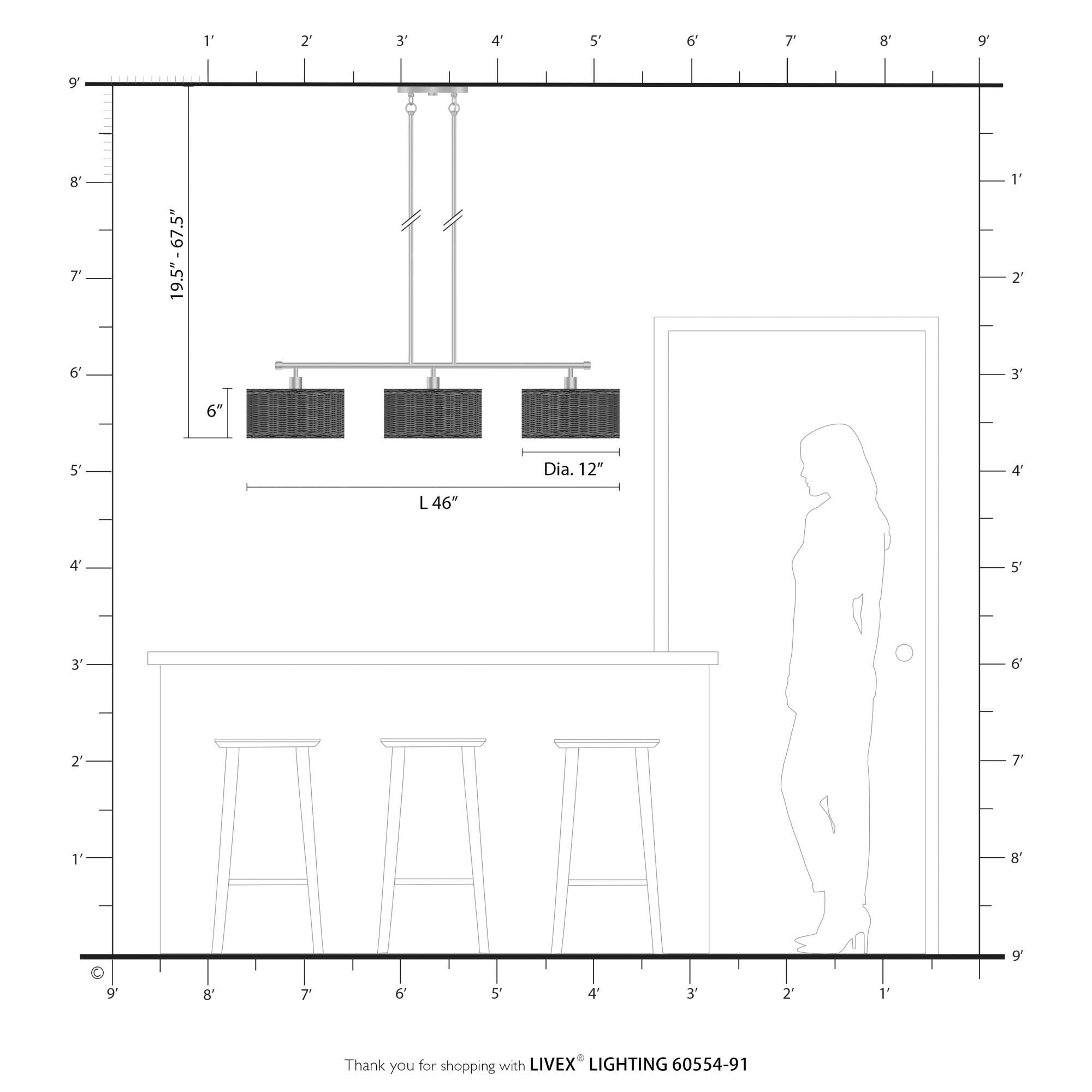 Shown in Brushed Nickel finish and Hand-Woven Charred Gray Color Rattan shade