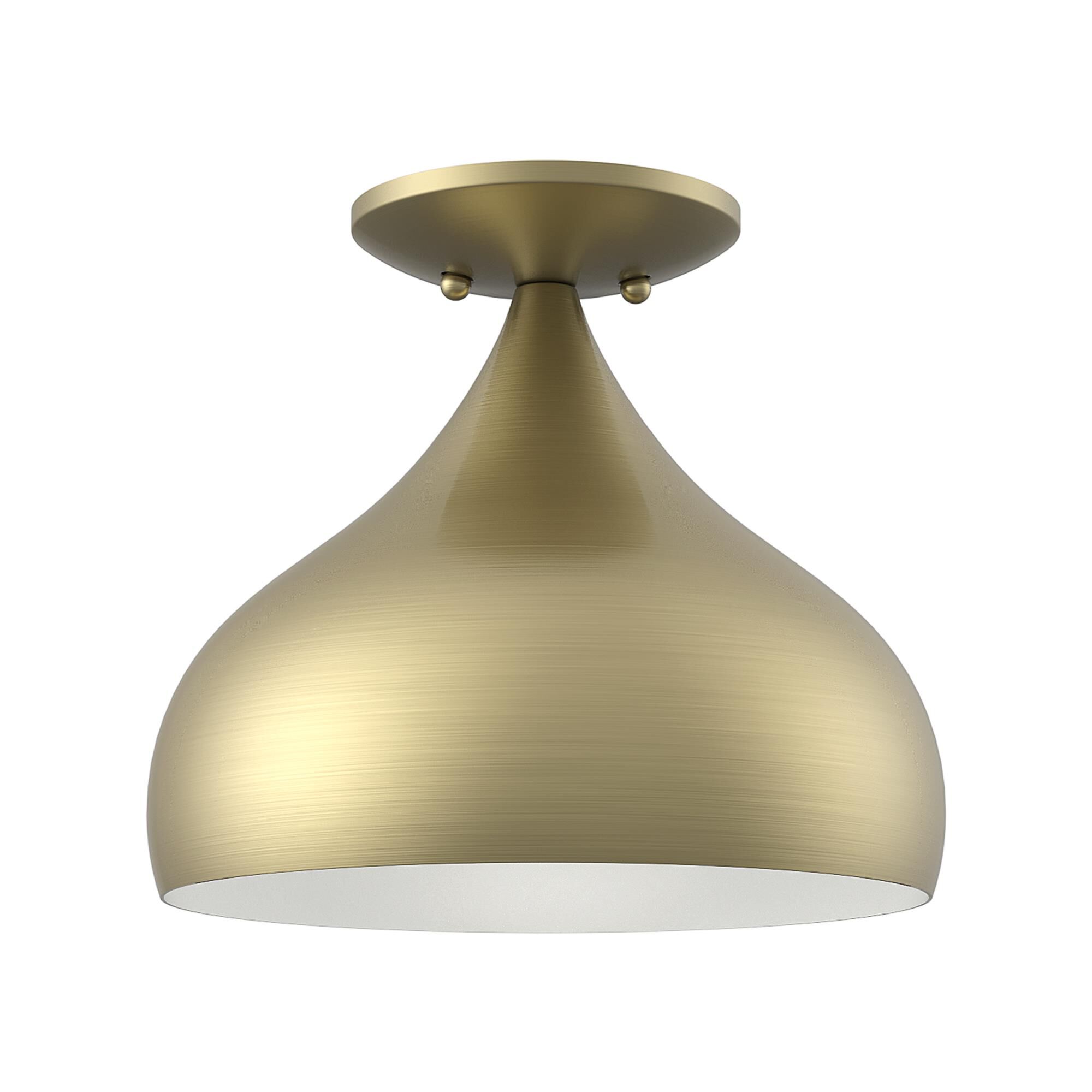 Shown in Antique Brass finish and Antique Brass with White Inside shade