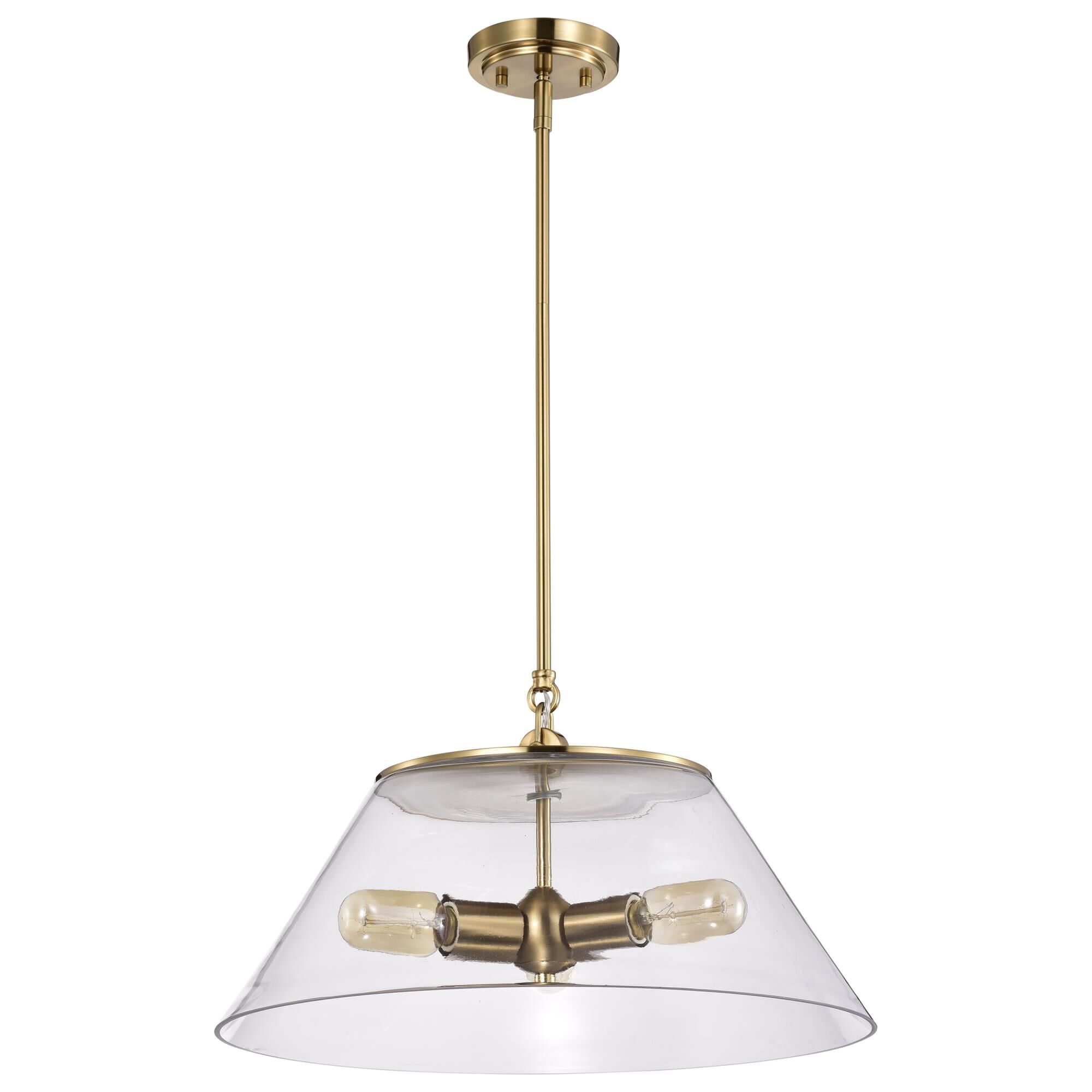 Shown in Vintage Brass finish and Clear glass and No Shade shade