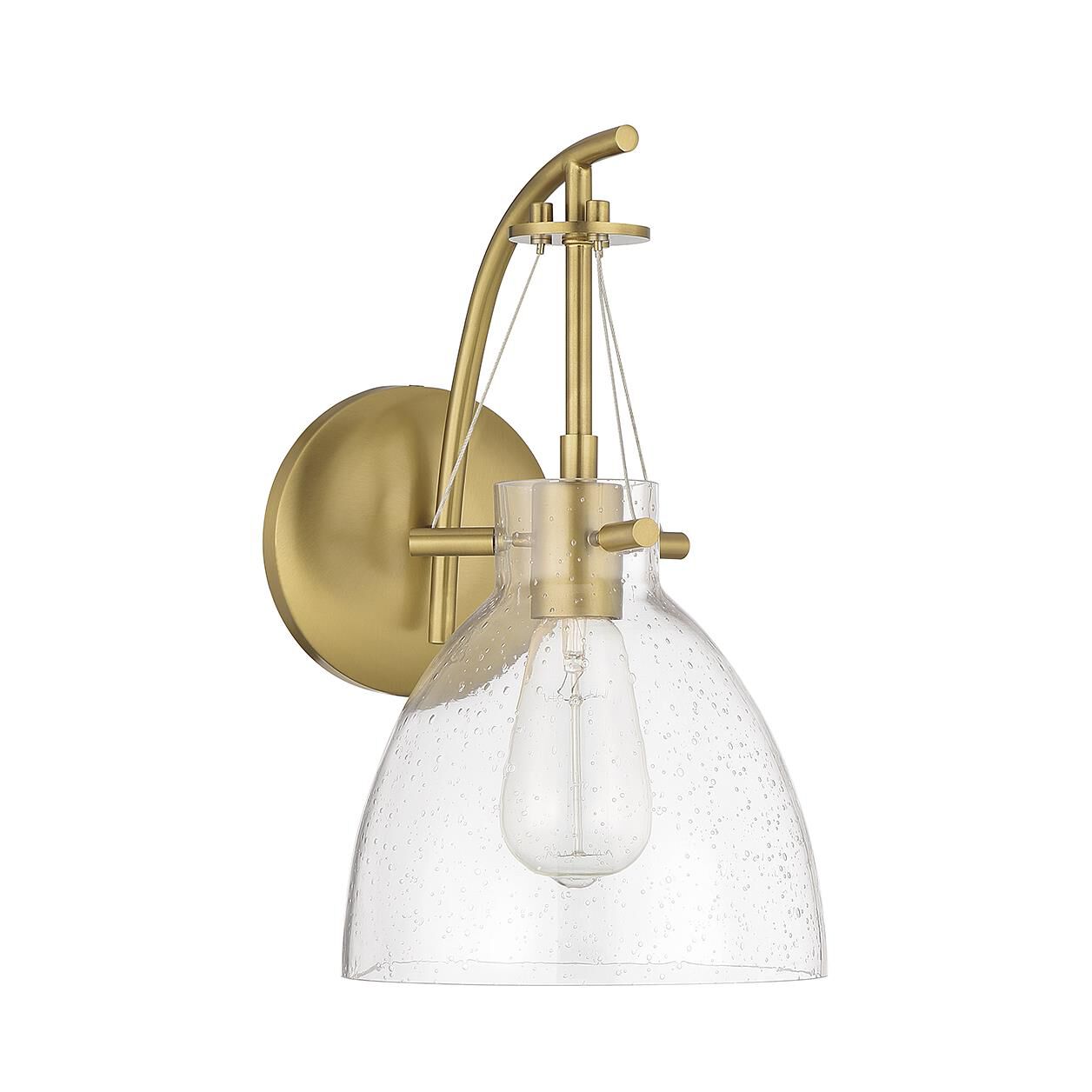 Shown in Warm Brass finish and Clear Seeded glass