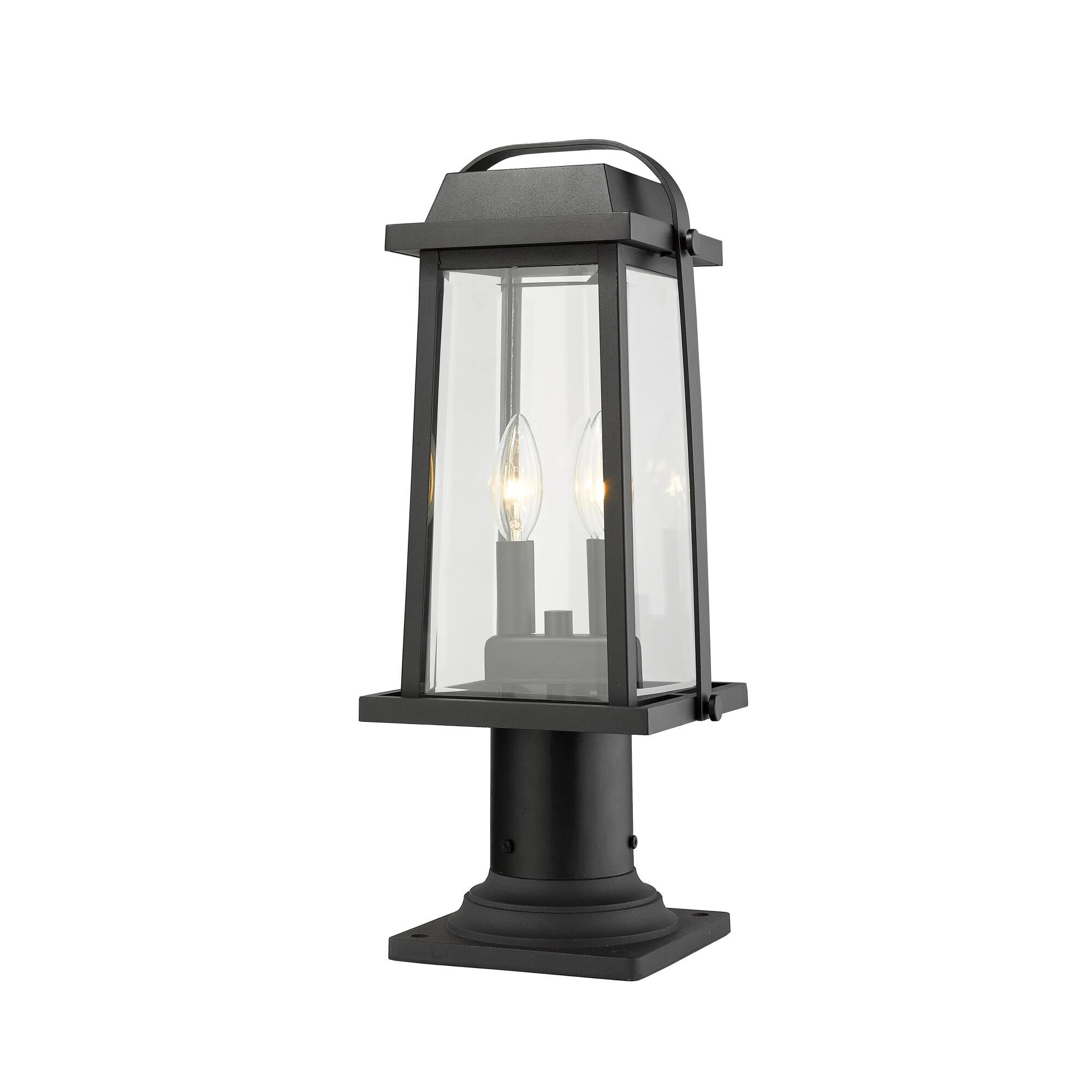 Shown in Black finish and Glass shade