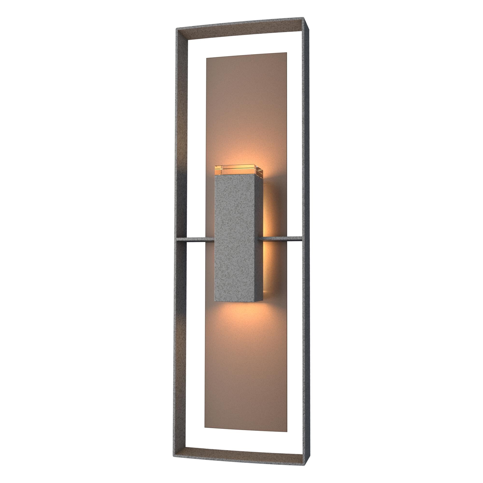 Shown in Coastal Natural Iron finish and Clear glass and Coastal Bronze accent