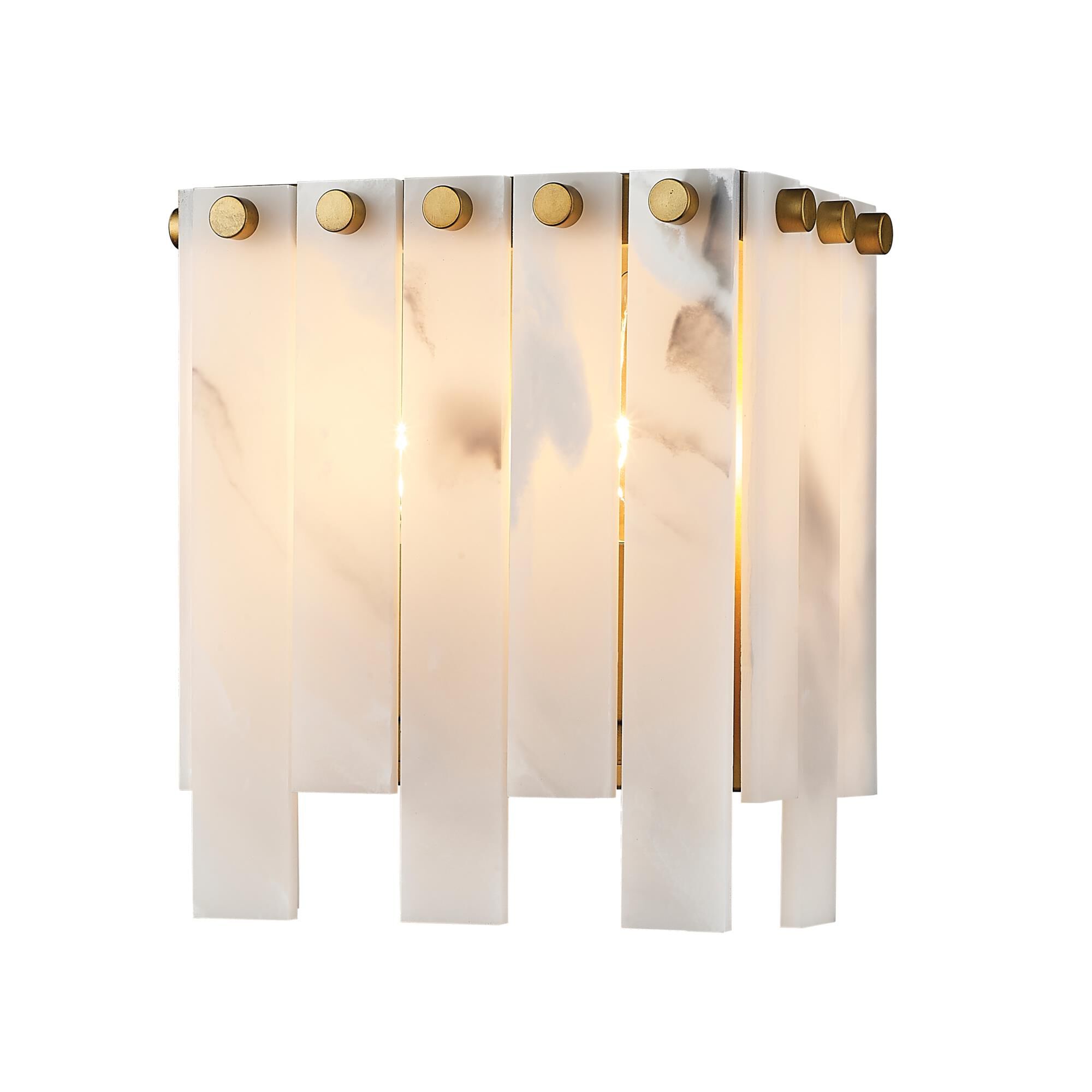 Shown in Rubbed Brass finish and Alabaster Resin shade