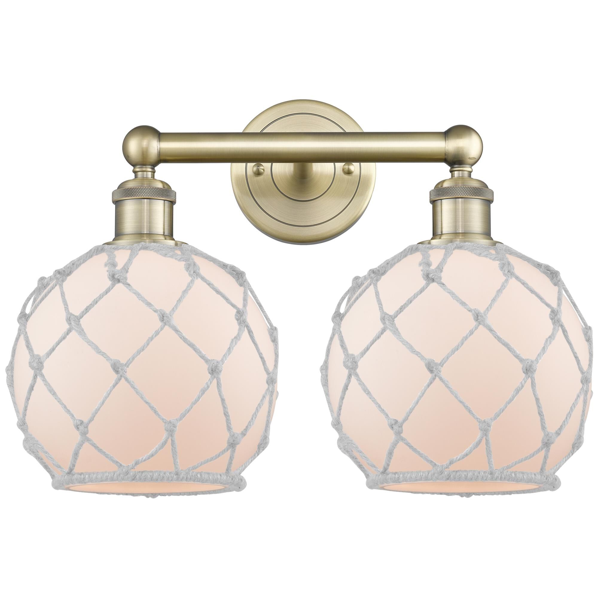 Shown in Antique Brass finish and White with White Rope glass