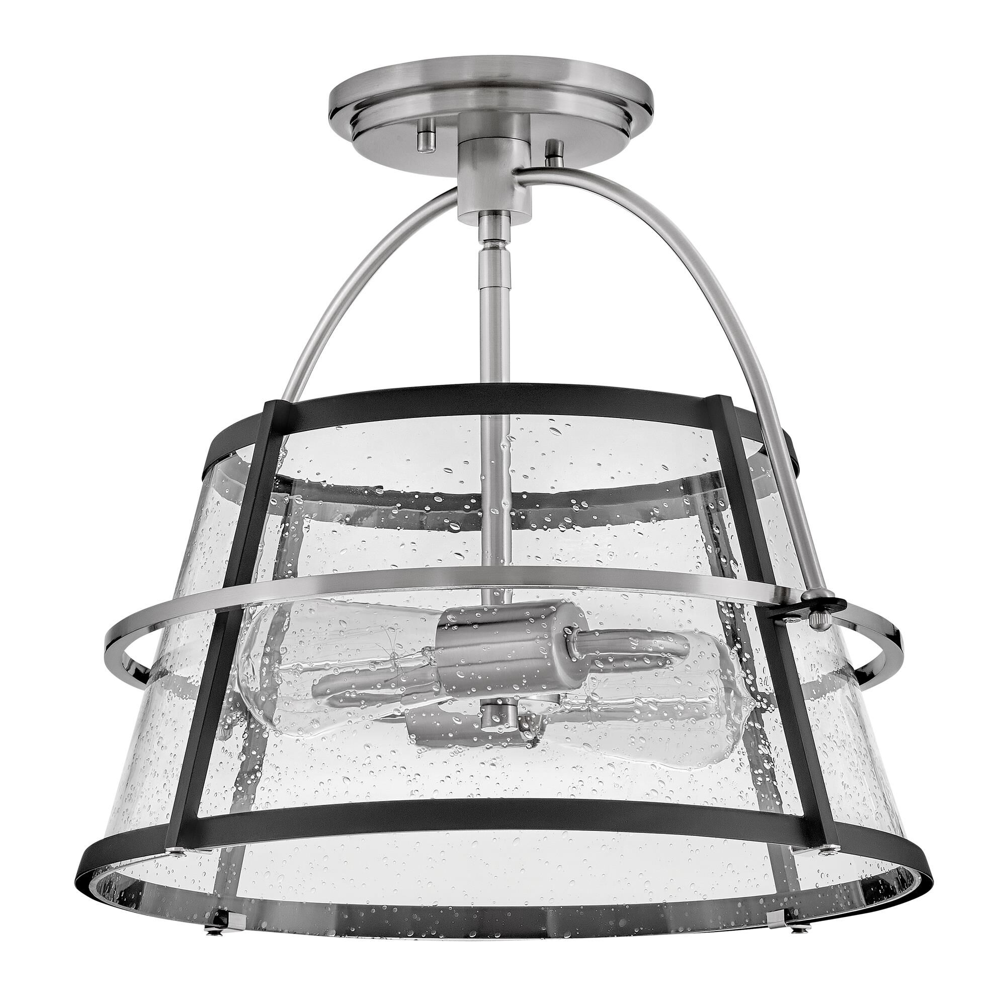 Shown in Brushed Nickel with Black Accents finish and Clear Seedy glass