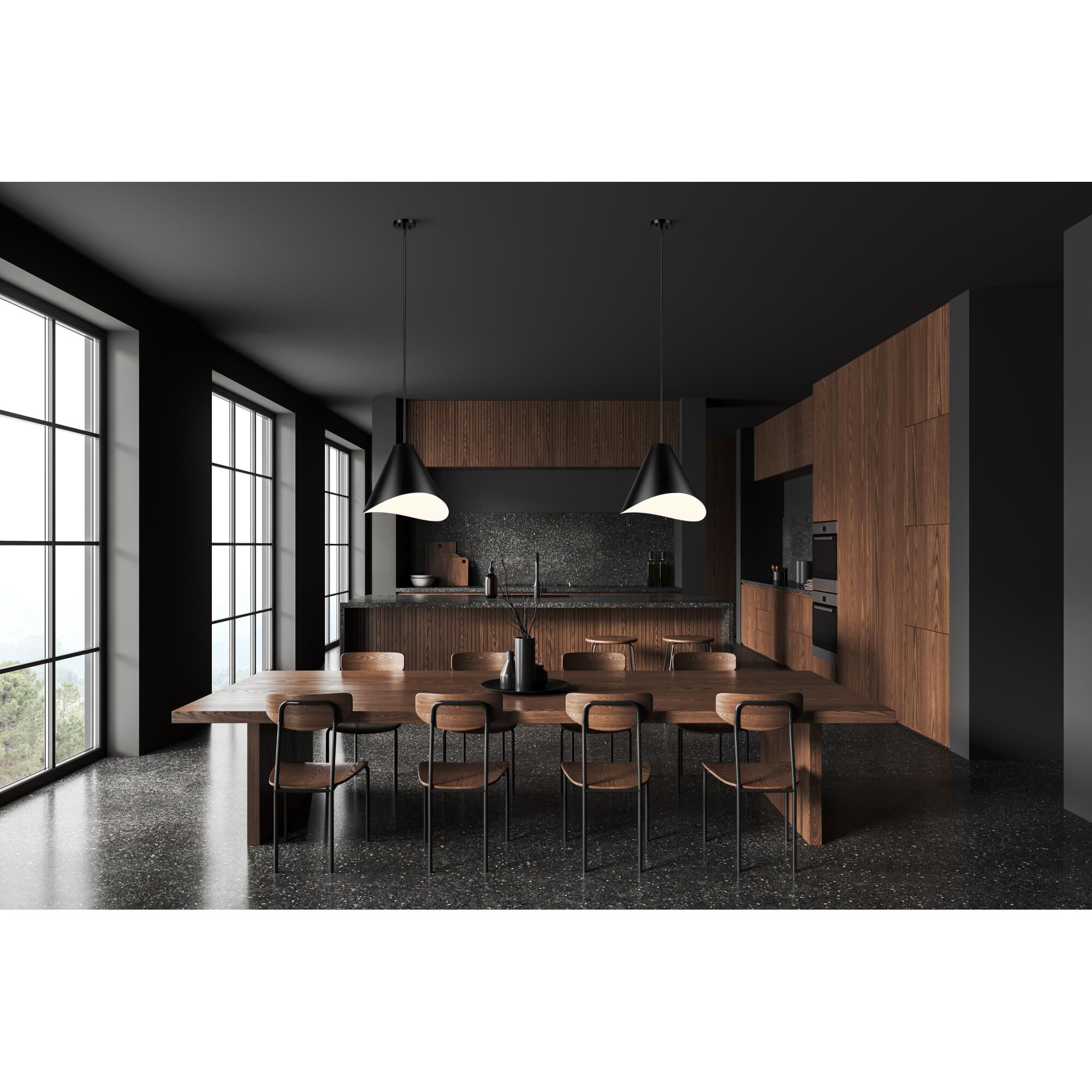 Shown in Matte Black finish and Matte Black And Inner White glass and Matte Black And Inner White shade